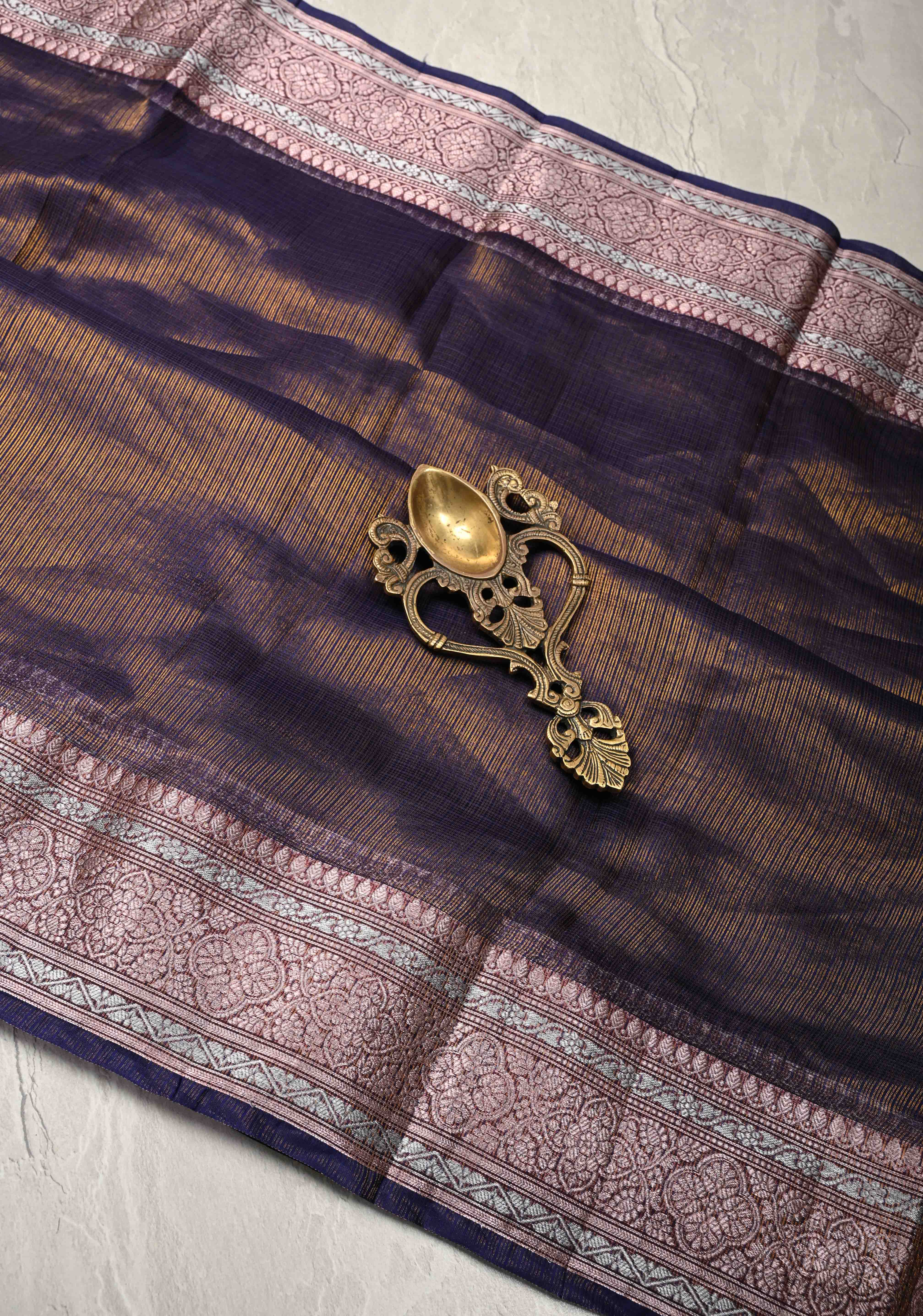 Blue Kota Doria Tissue Cotton Saree with Sona Rupa Zari Border | Shobitam - Image 2