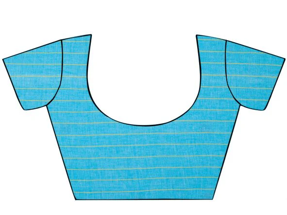 Blue Yellow Jamdani Cotton Saree With Blouse Piece | Shobitam - Image 6