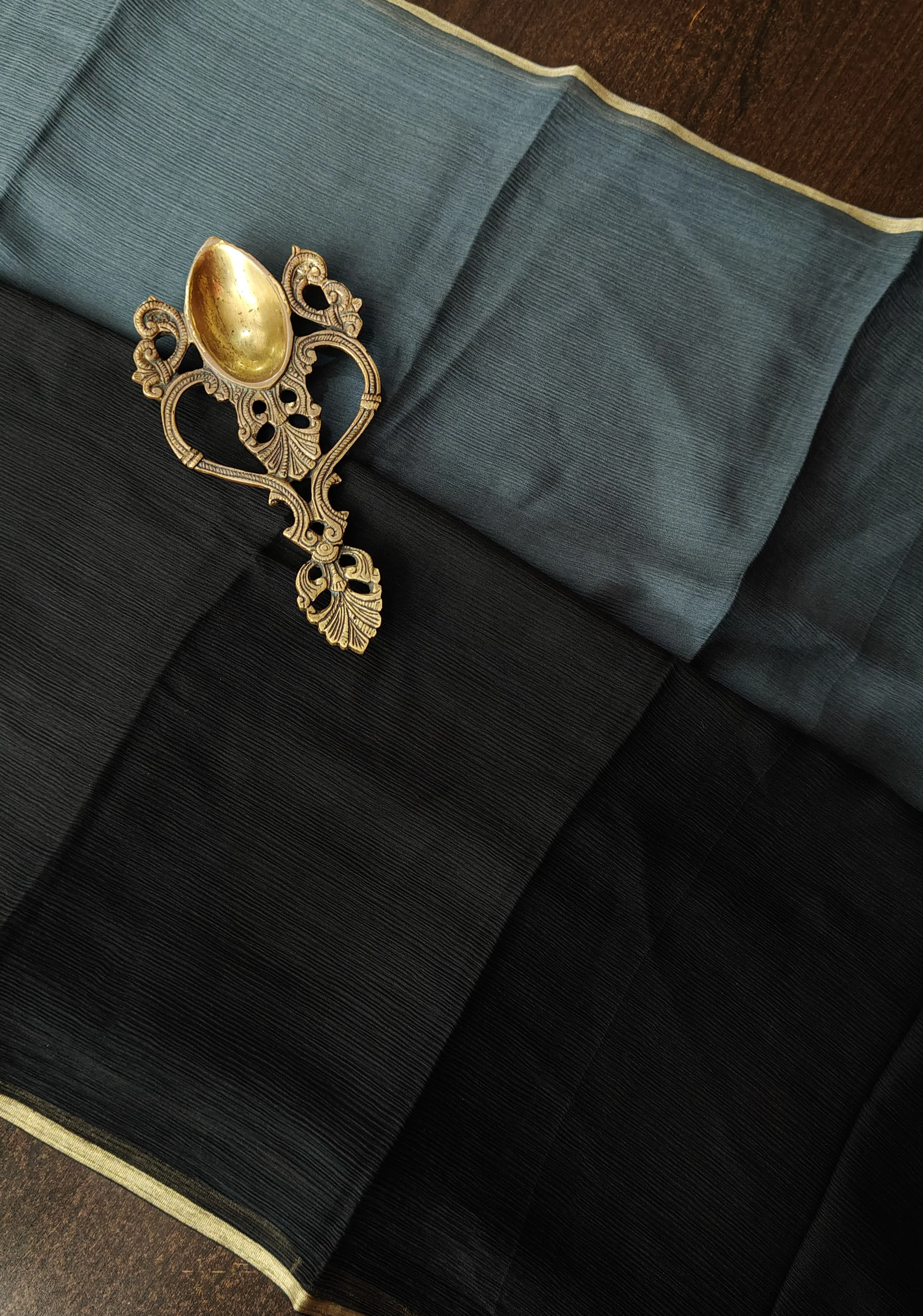 Bollywood style ombre pure chiffon Saree in Black and Grey, No Blouse Piece | Shobitam - Image 2