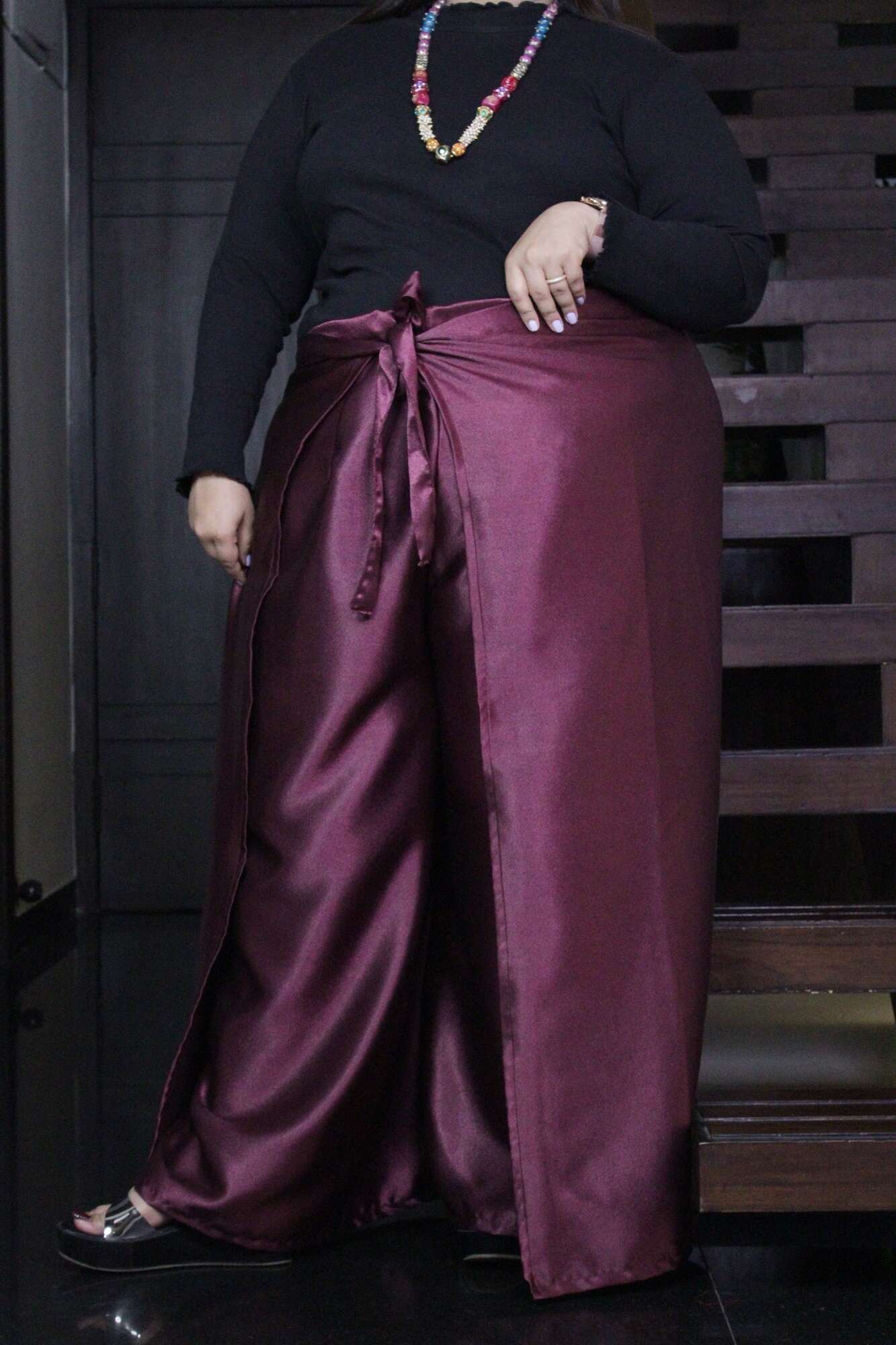 Burgandy Comfortable and Classy Wraparound Skirt Divider - Image 5