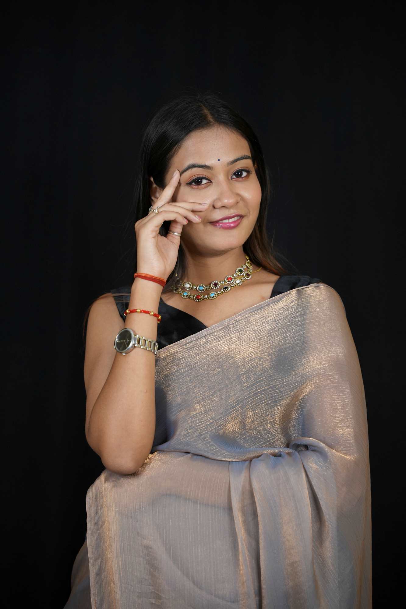 Chiffon Silk Ready to Wear Saree with Glossy  Body and Satin-Finish Border Ready To Wear Saree - Image 10