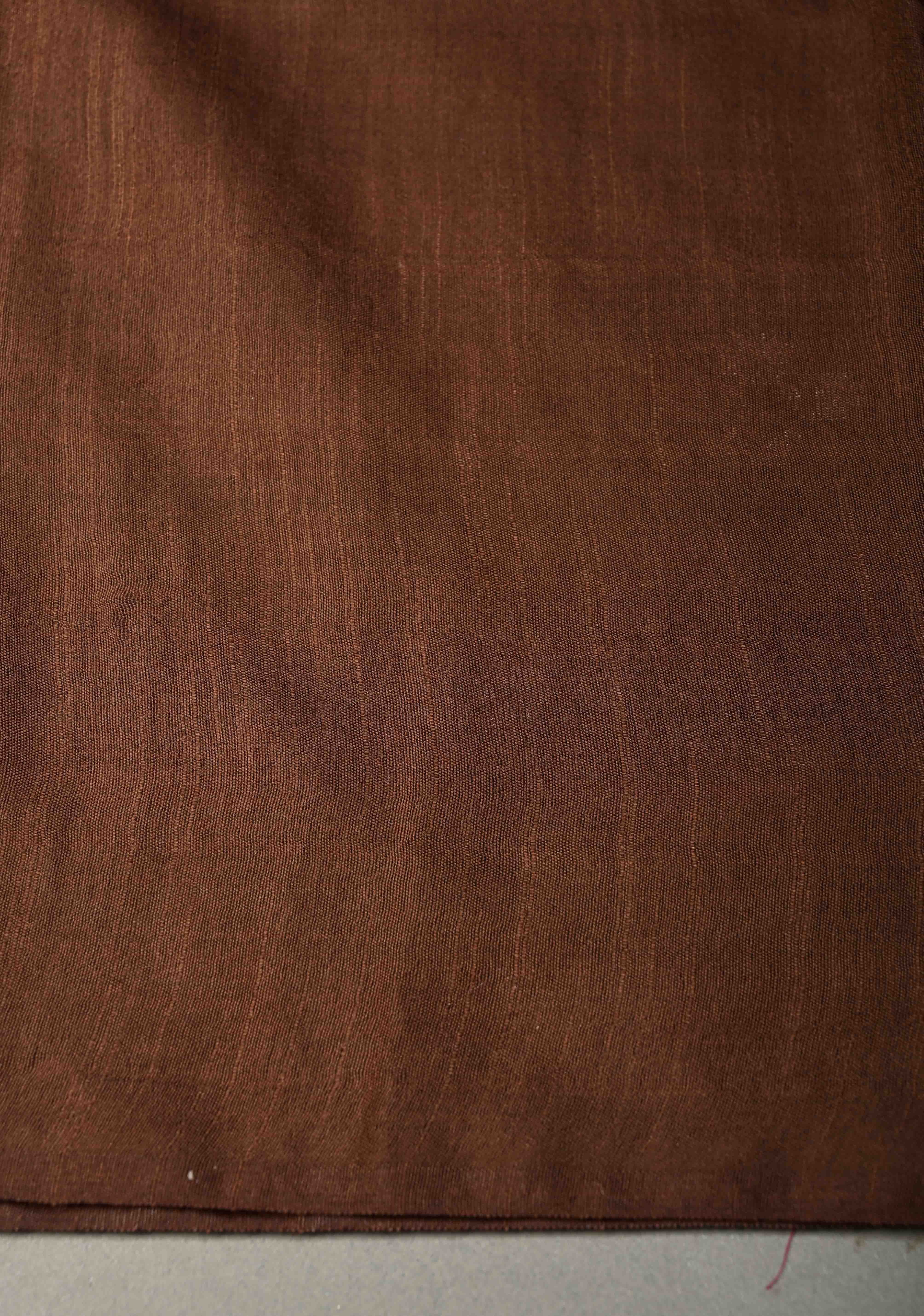 Chocolate Brown Borderless Semi Tussar Saree with Thread and Muted Zari Buttas | Shobitam - Image 6