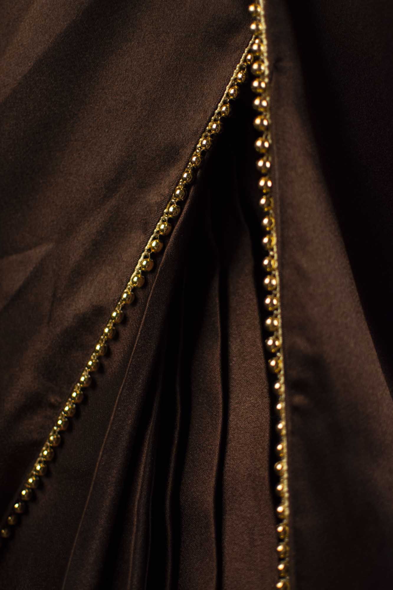 Chocolate brown satin wrap in 1 minute with moti lace - Image 5