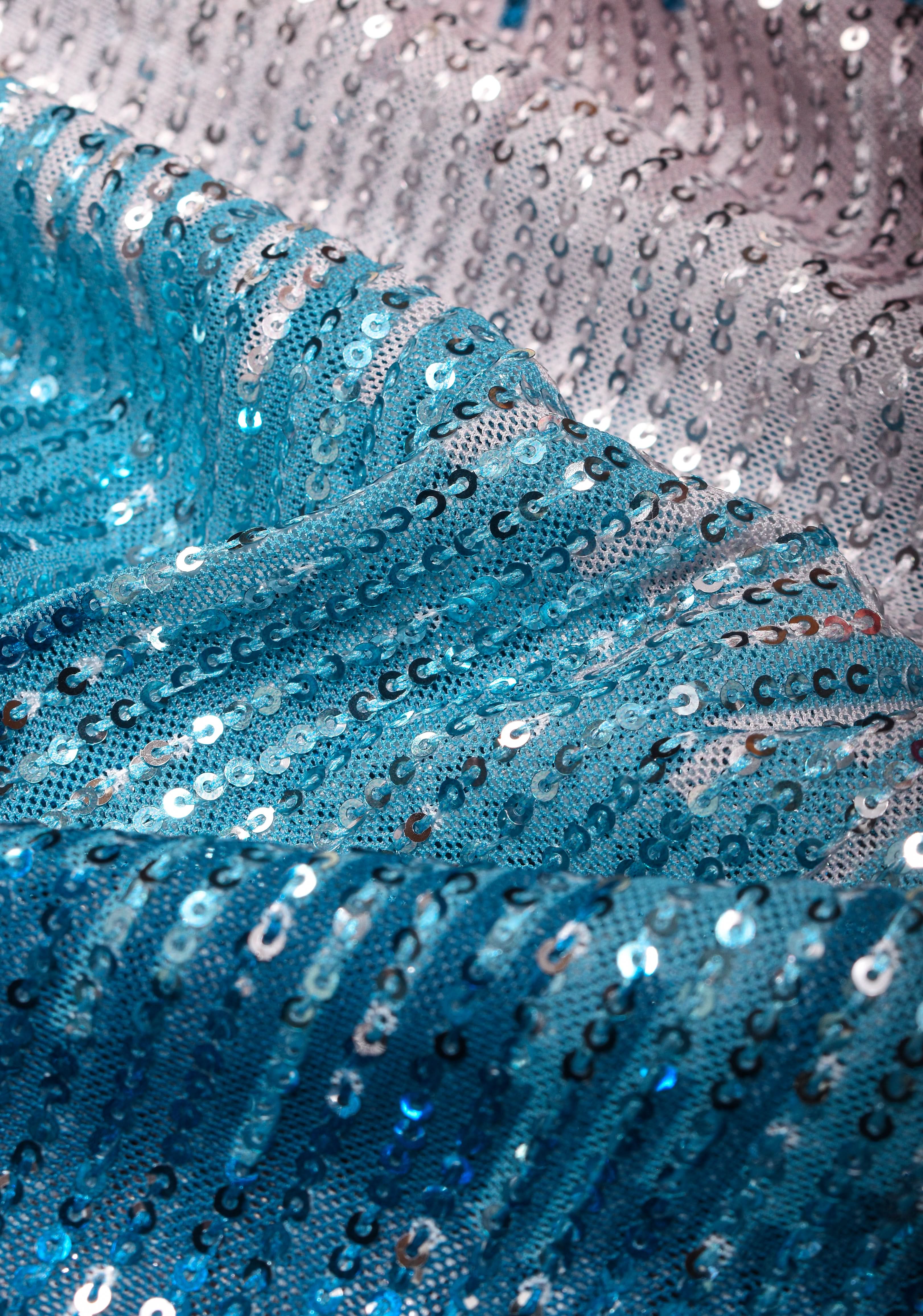 Ombre Teal, Blue, and Silver Sequin on Net Saree | Shobitam - Image 7