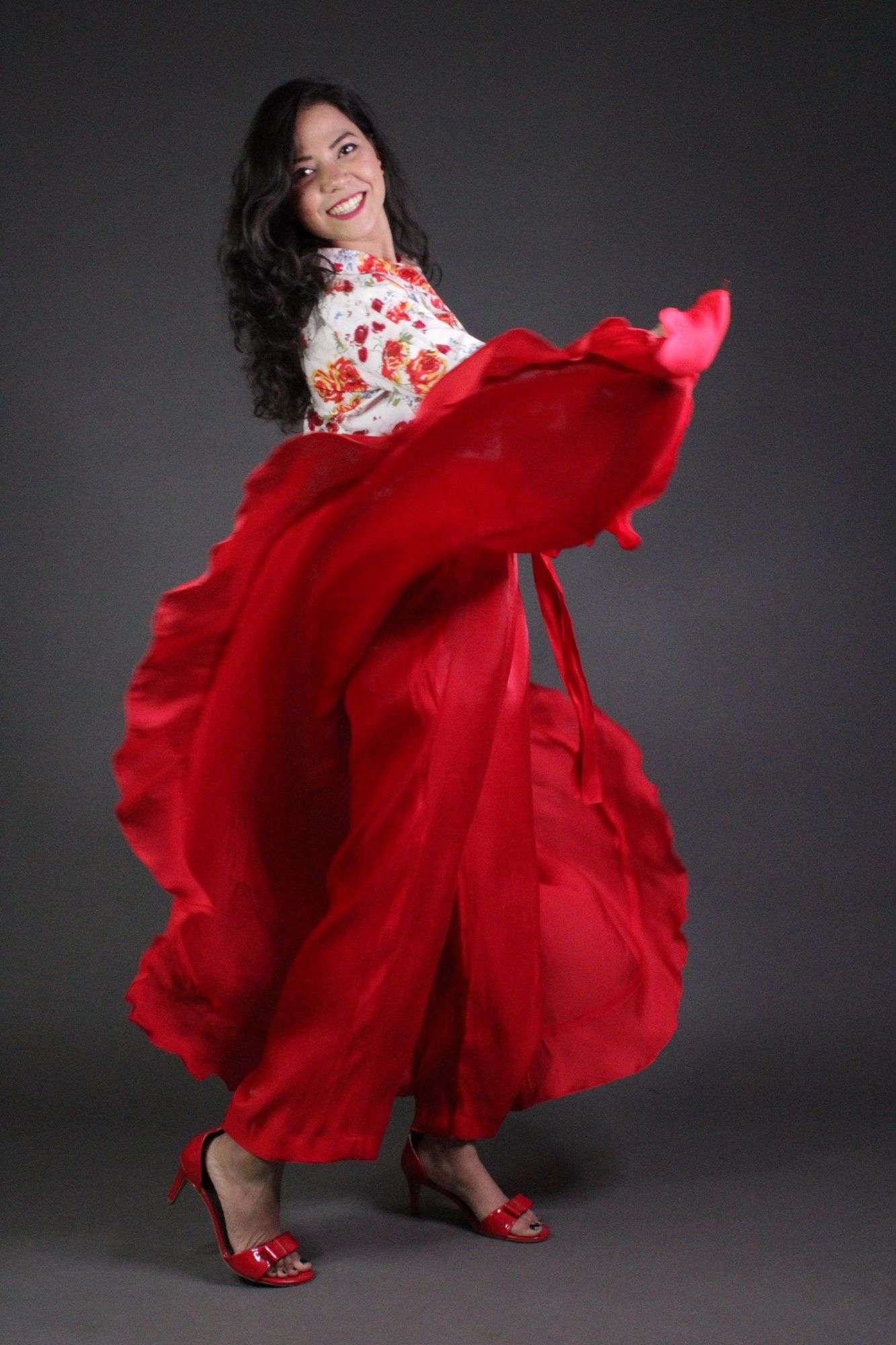 Classy & comfy red apple silk pant skirt - Image 3