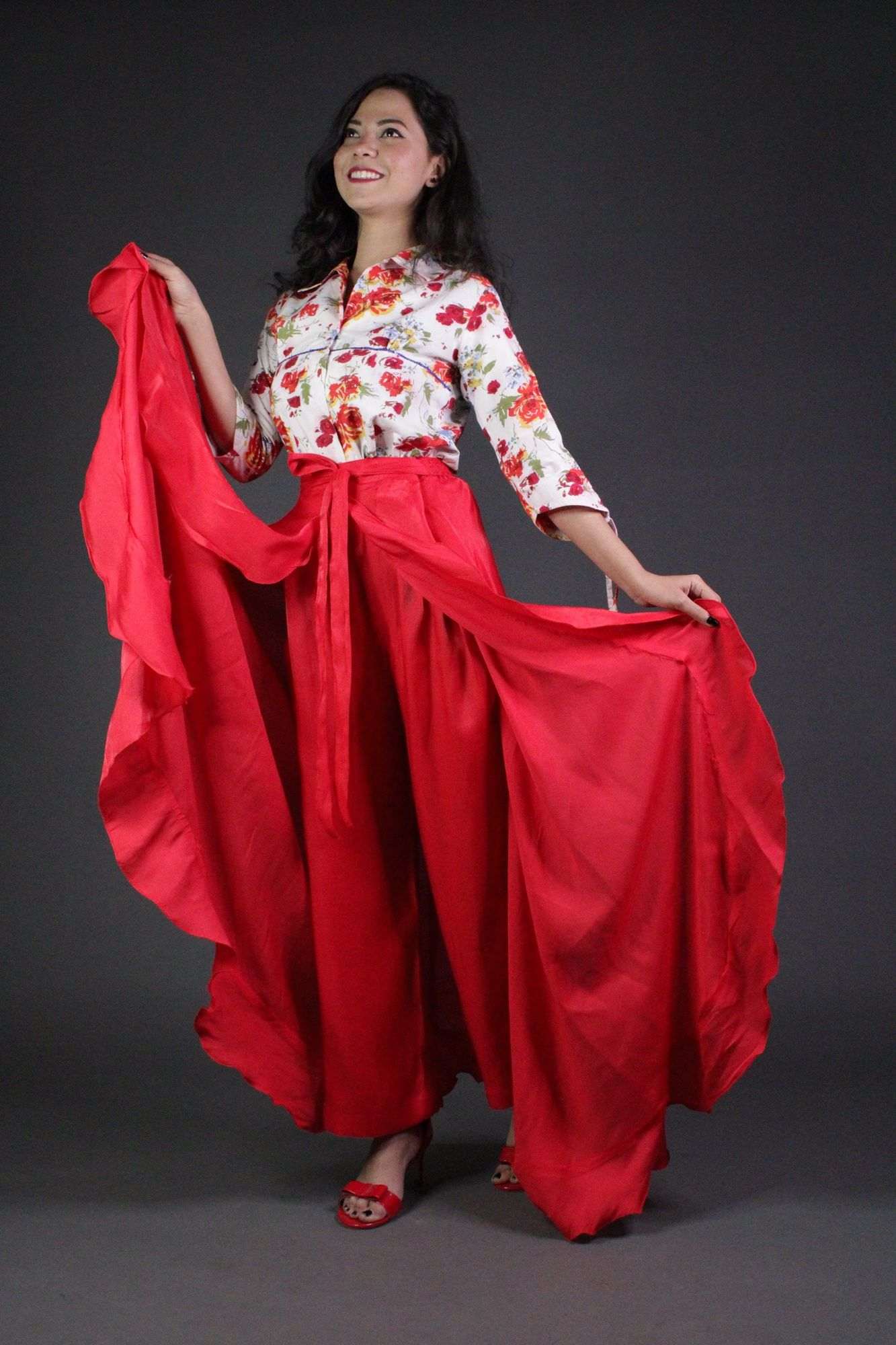 Classy & comfy red apple silk pant skirt - Image 4