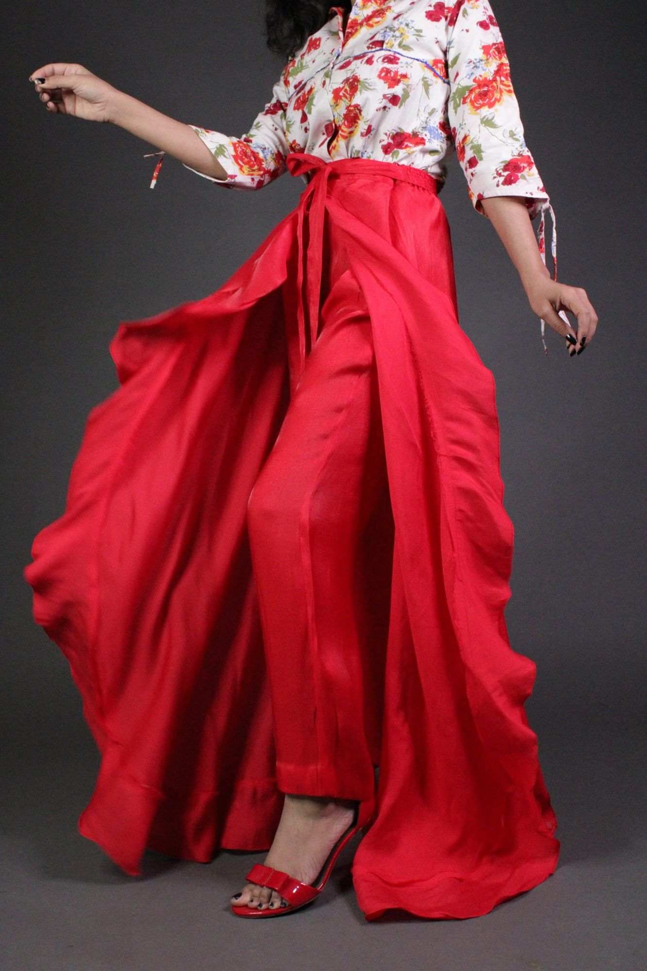 Classy & comfy red apple silk pant skirt - Image 5