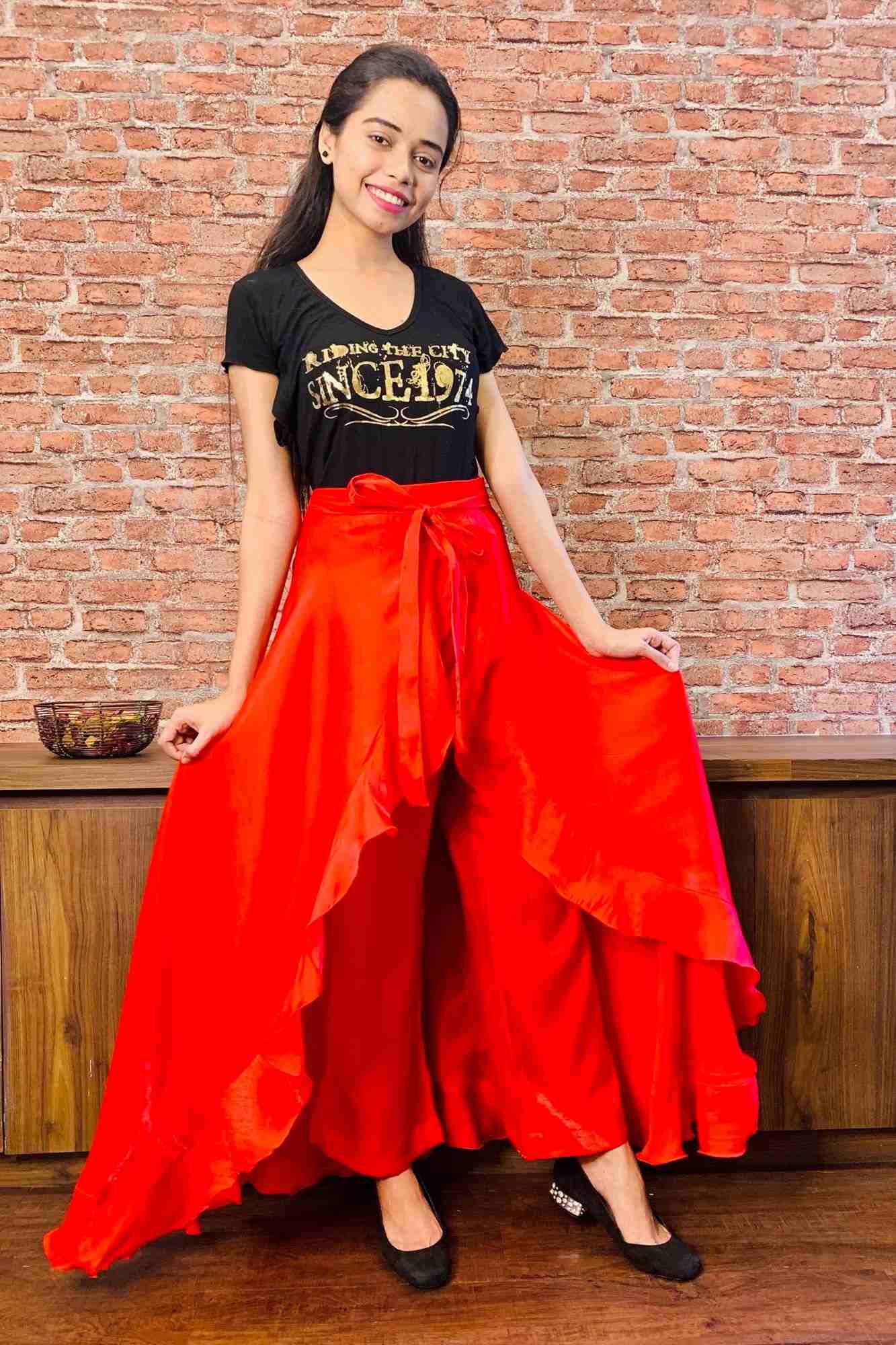 Classy & comfy red apple silk pant skirt - Image 3