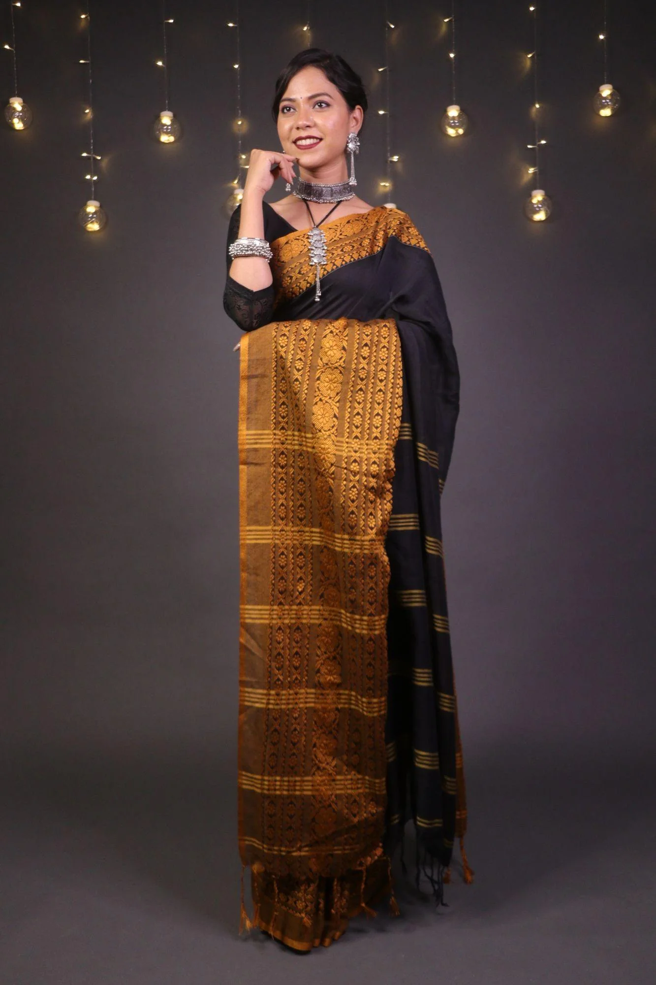 Classy pure cotton begampuri woven wrap in 1 minute saree - Image 3