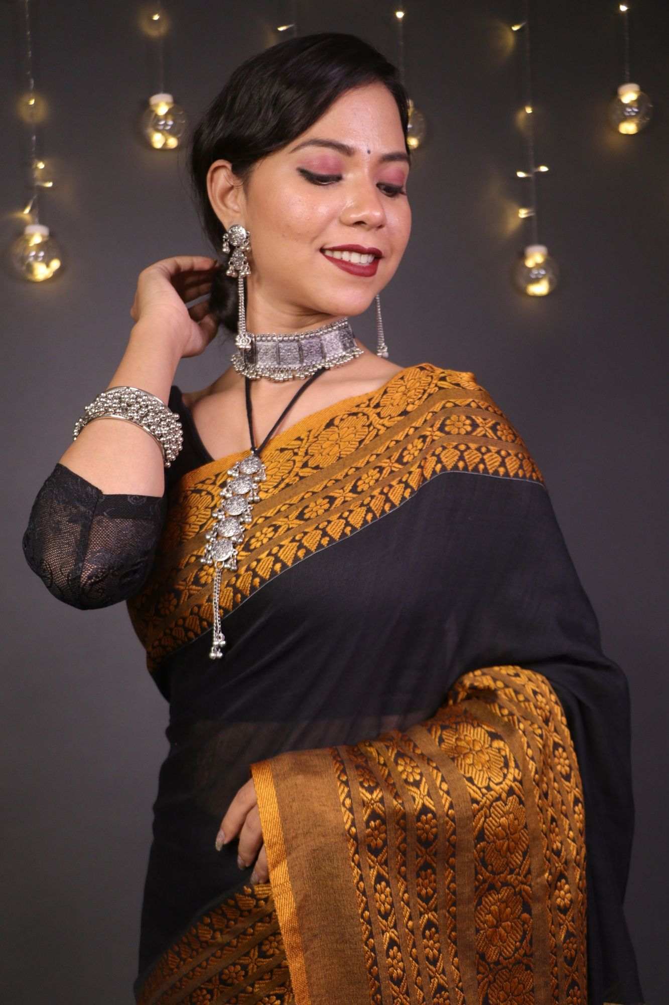 Classy pure cotton begampuri woven wrap in 1 minute saree - Image 4