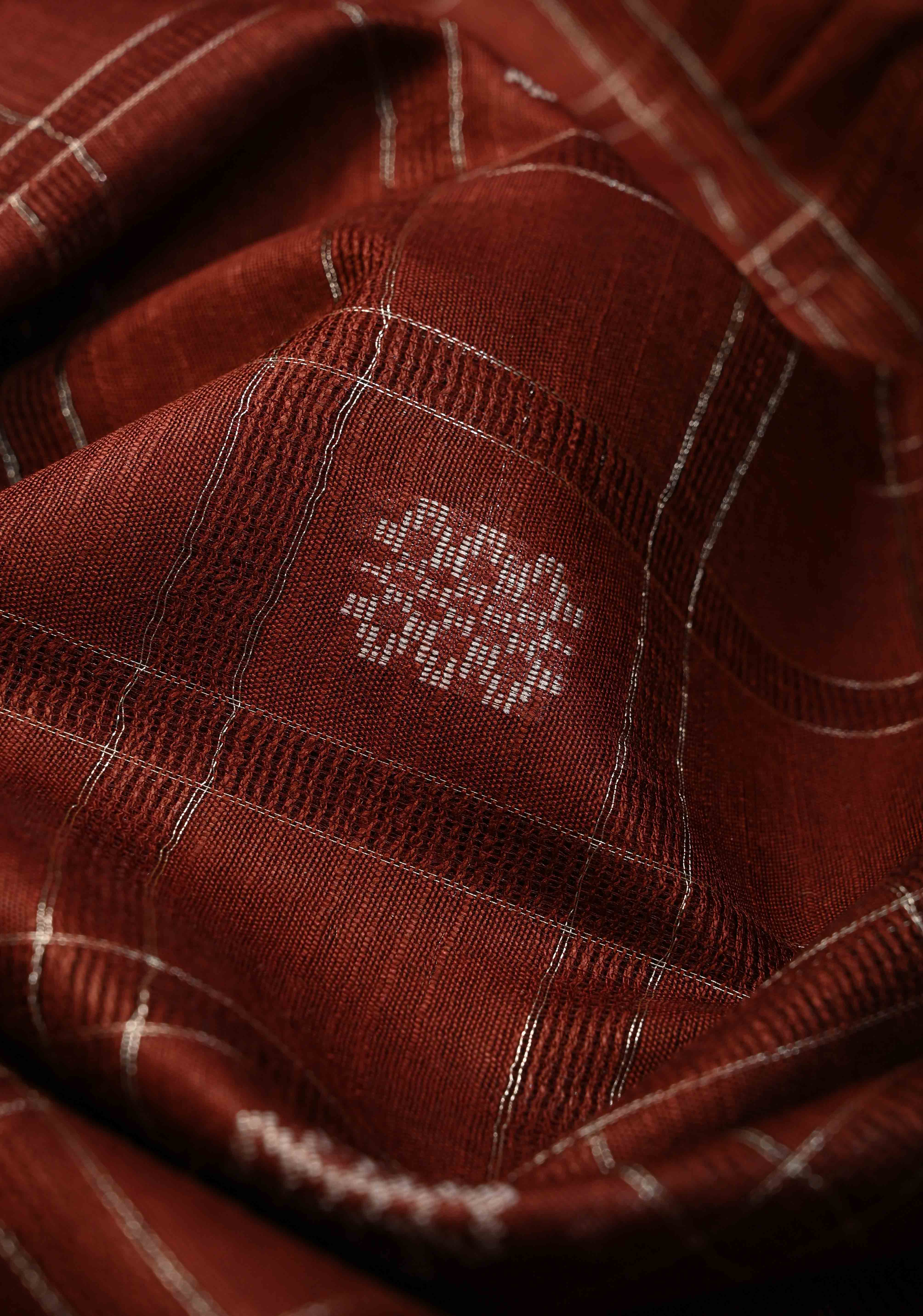 Coffee Brown Borderless Semi Tussar Saree with Zari Checks and Zari Buttas | Shobitam - Image 3