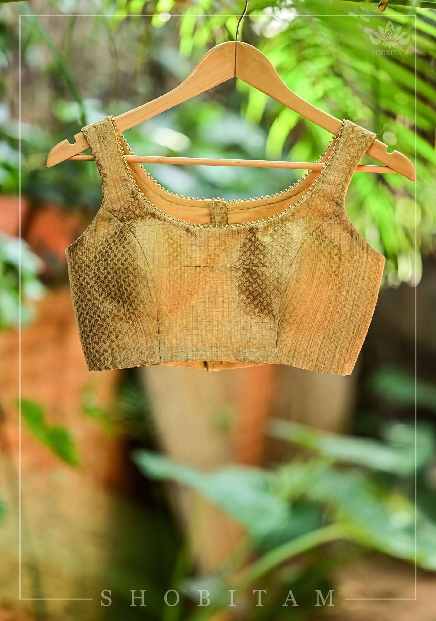 Gold Brocade Cutout back blouse | Shobitam - Image 4