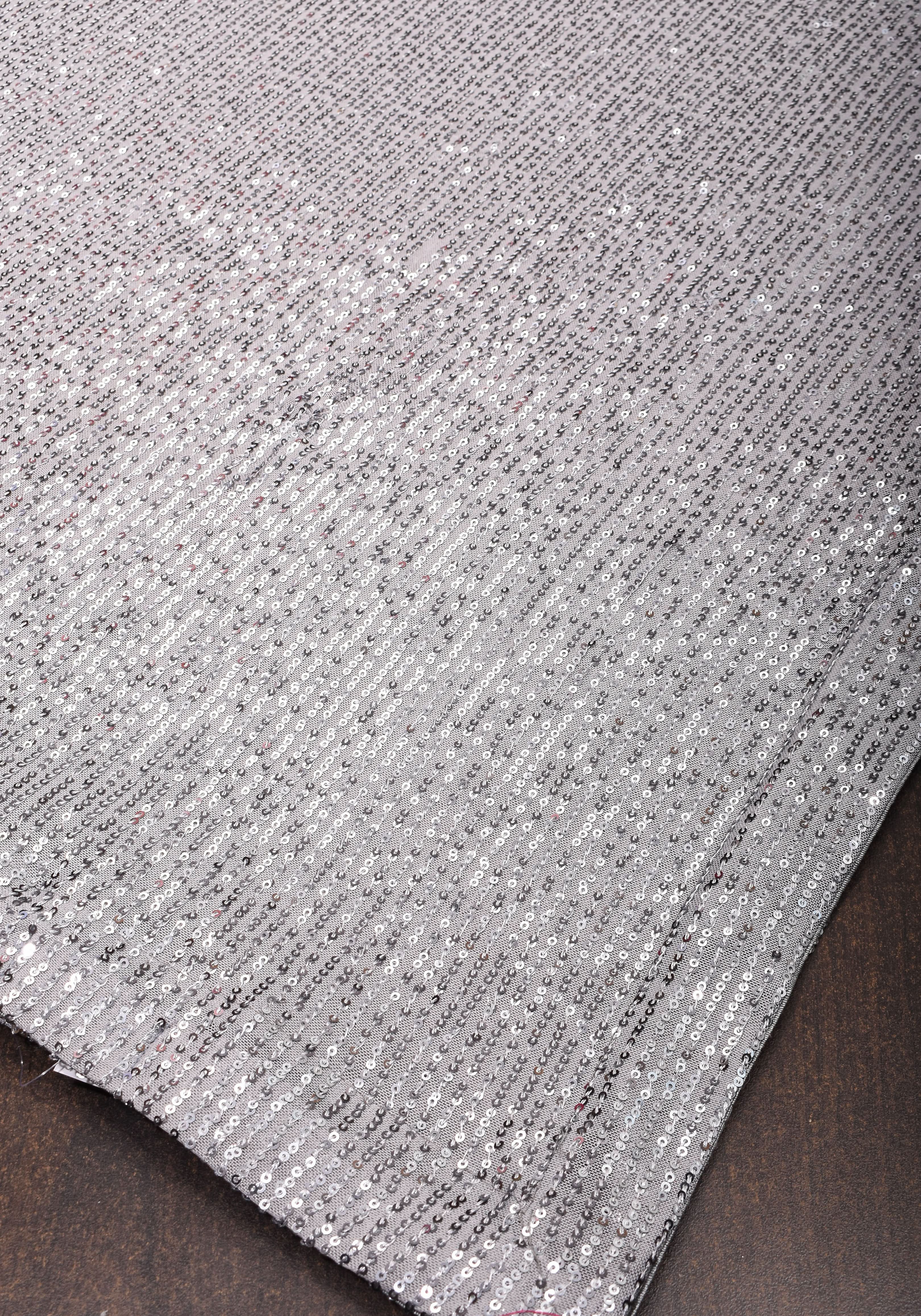 Full Body Sequin on Net Saree in Haze Gray | Shobitam - Image 5