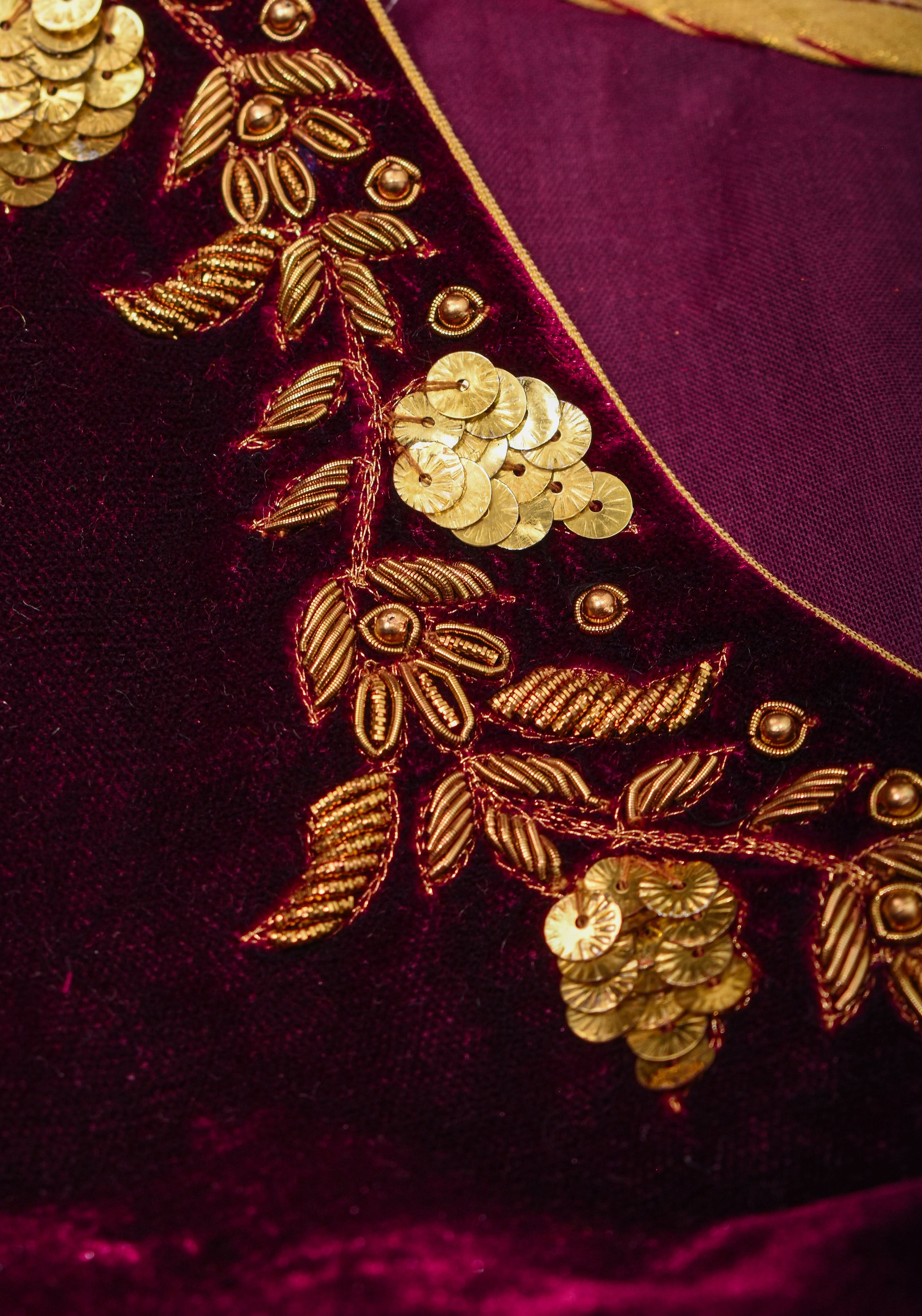 Velvet Blouse in Maroon with Zardosi and Sequin Work | Made to Order | Shobitam - Image 5