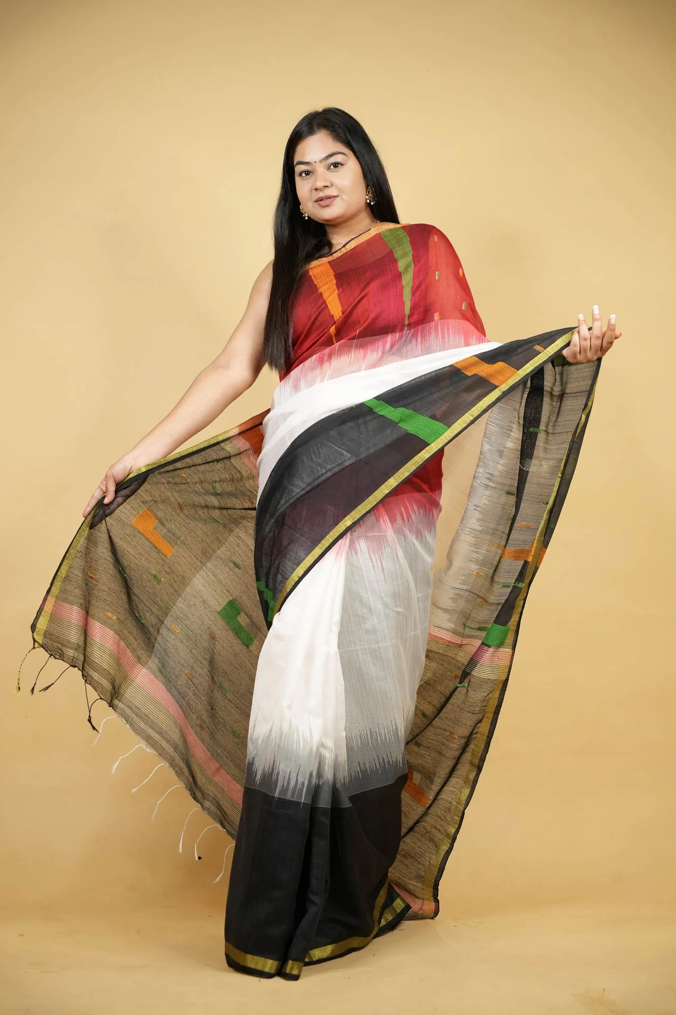 Cotton-Silk with Ganga Jamuna Border Ready To Wear Saree - Image 12