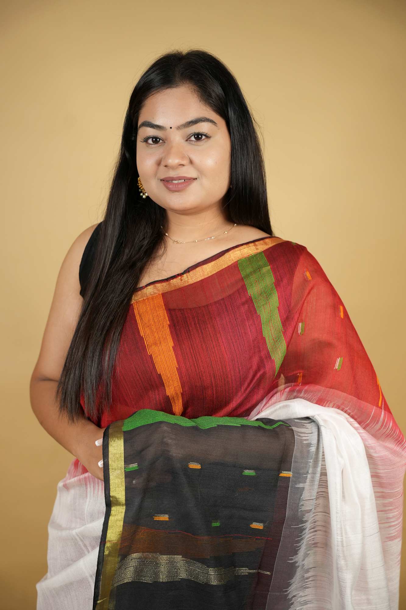 Cotton-Silk with Ganga Jamuna Border Ready To Wear Saree - Image 5