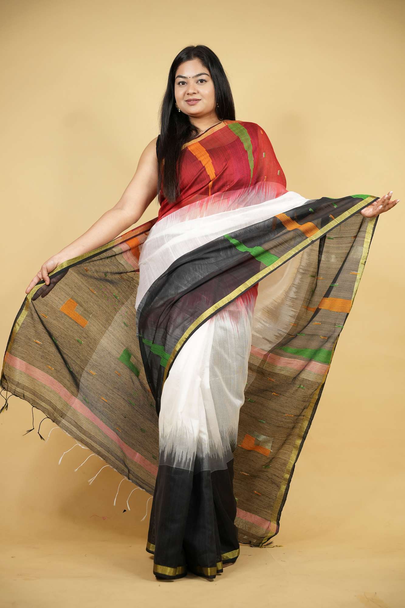 Cotton-Silk with Ganga Jamuna Border Ready To Wear Saree - Image 6
