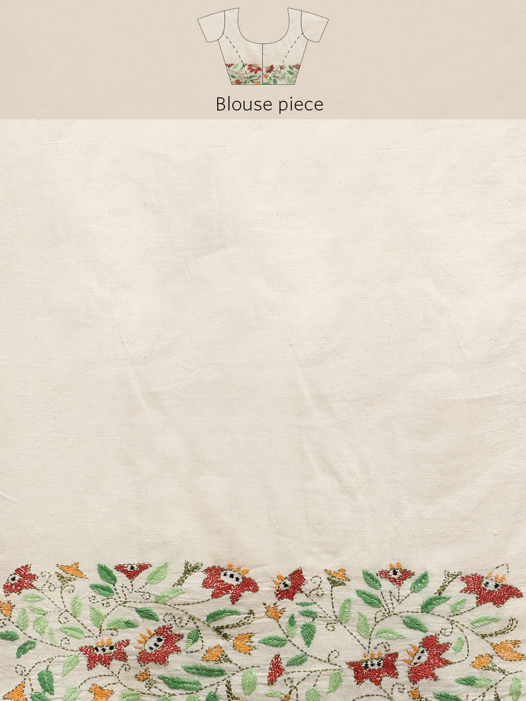 Cream Floral Kantha Cotton Saree | Shobitam - Image 8
