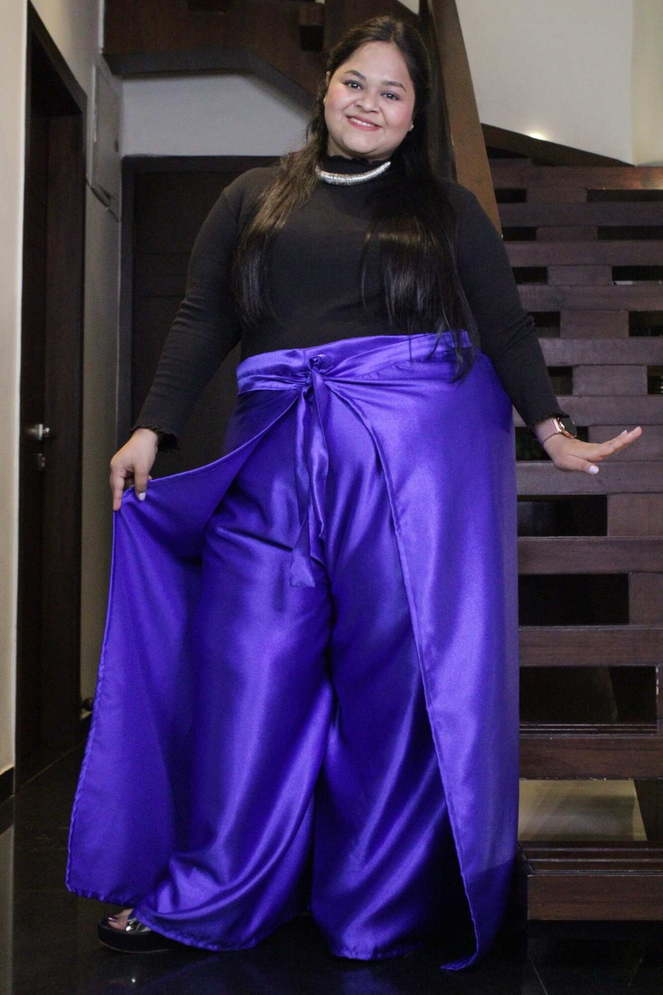 Dark Blue Comfortable and Classy Wraparound Skirt Divider - Image 3