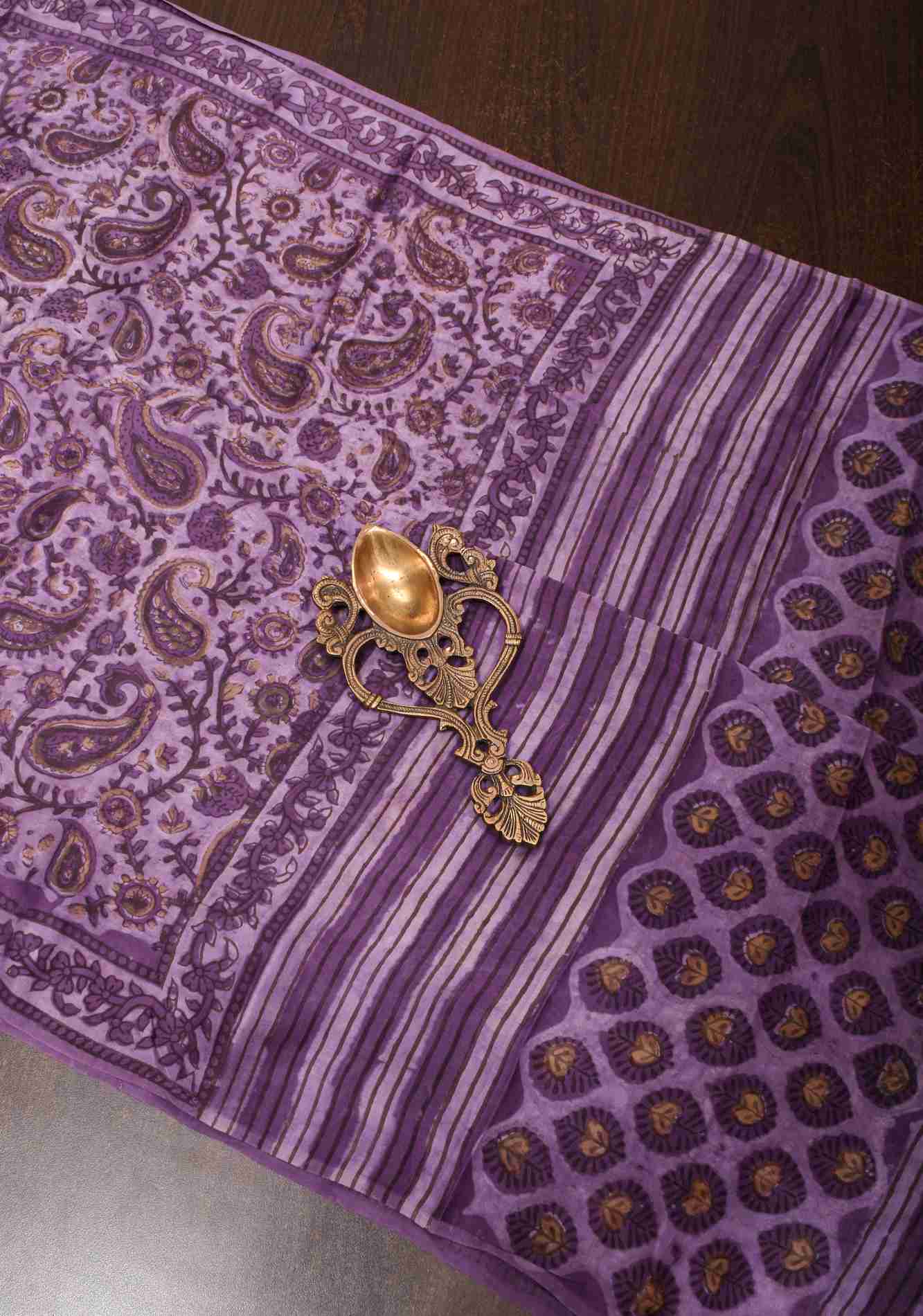 Dark Lilac Vanaspati Hand Block Print on Modal Silk Saree Ready To Wear Saree - Image 4