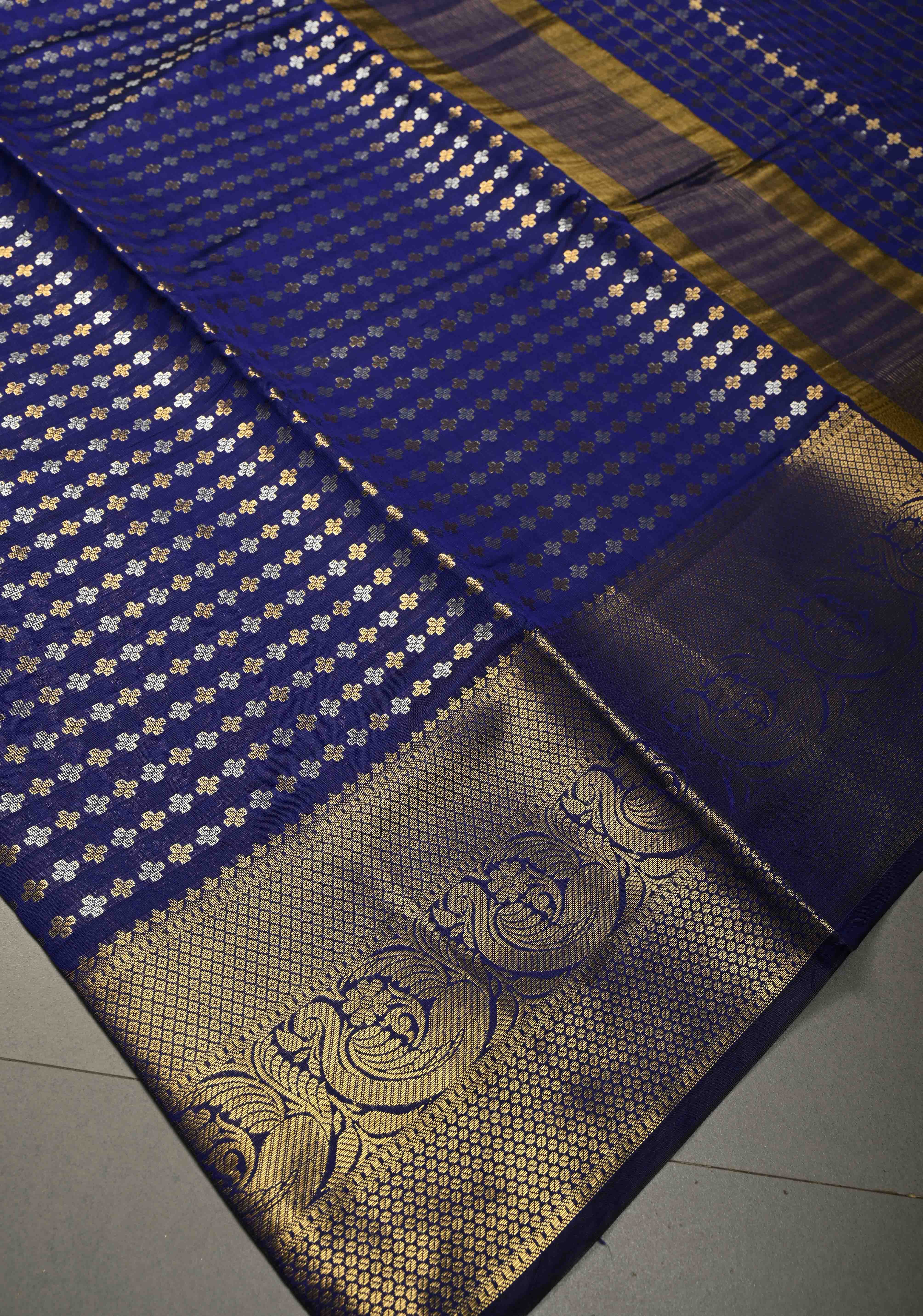 Deep Purple  Semi Silk Saree with Sona Rupa Zari Buttis Brocade and Zari Border - Image 4