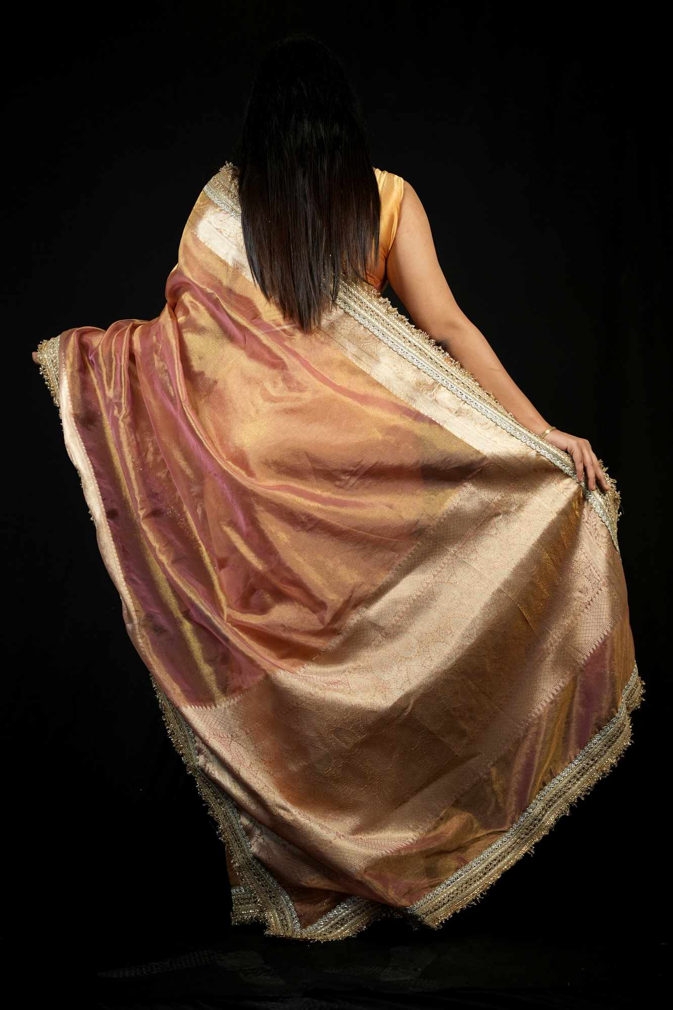 Designer Lace Border With  Tissue Silk Beautiful  Floral Weaving Pallu Ready To Wear Saree - Image 6