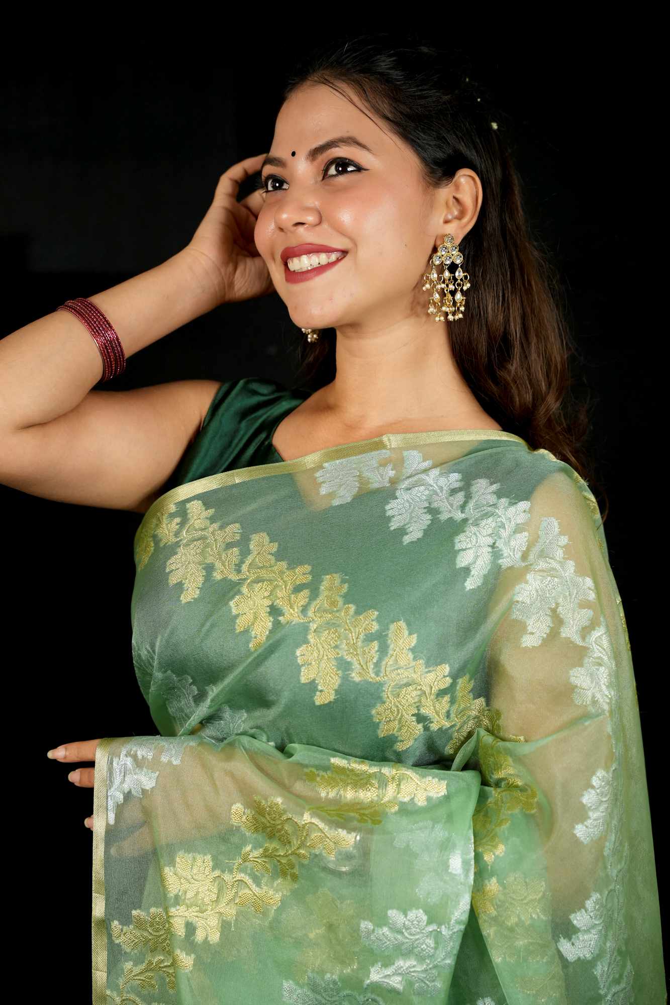 Designer Zari Woven Kora Silk & Ornate Border Ready To Wear Saree - Image 9