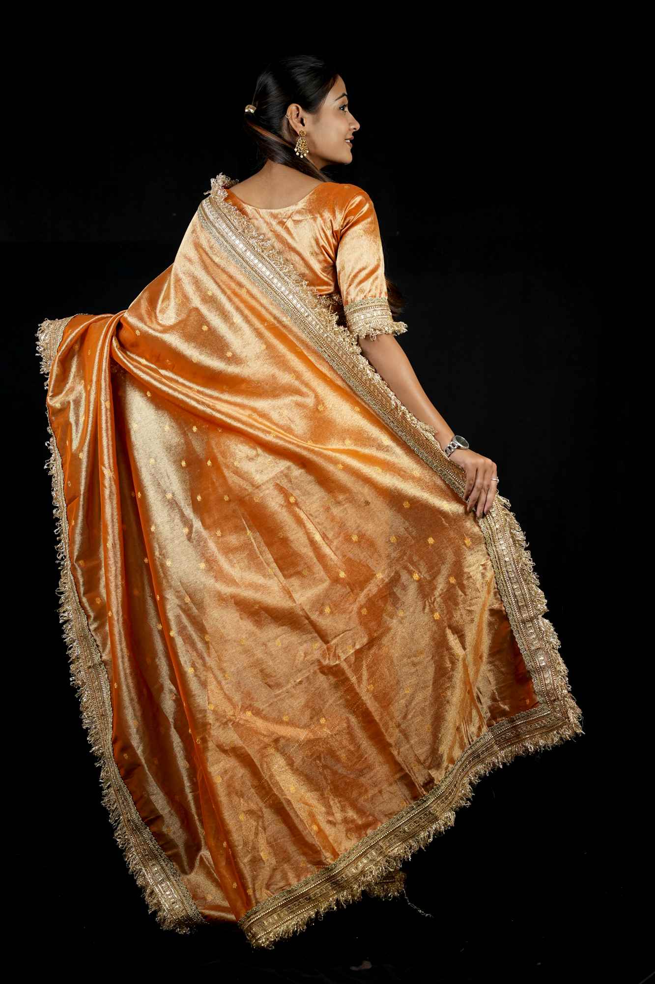 Dhup Chav Tissue Silk Banarasi-Inspired with Zari & Broad Lace Border Ready To Wear Saree - Image 6