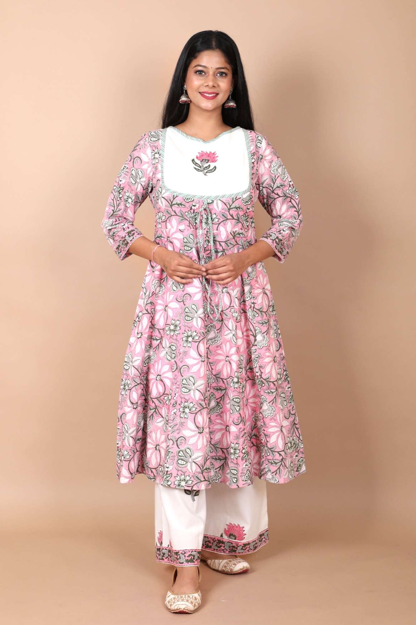 Dhwani Cotton Salwar Kameez with mulmul dupatta in shades of pink and white - Image 4