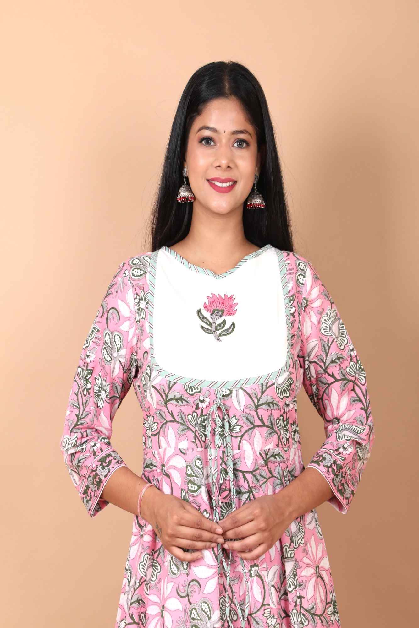 Dhwani Cotton Salwar Kameez with mulmul dupatta in shades of pink and white - Image 6