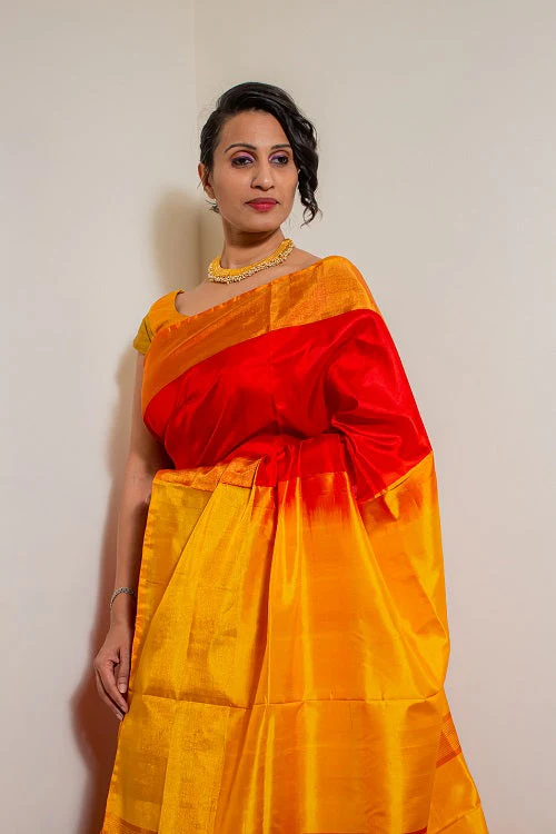 Divinity - Red Yellow Handwoven Silk Saree | SILK MARK CERTIFIED | Shobitam - Image 2