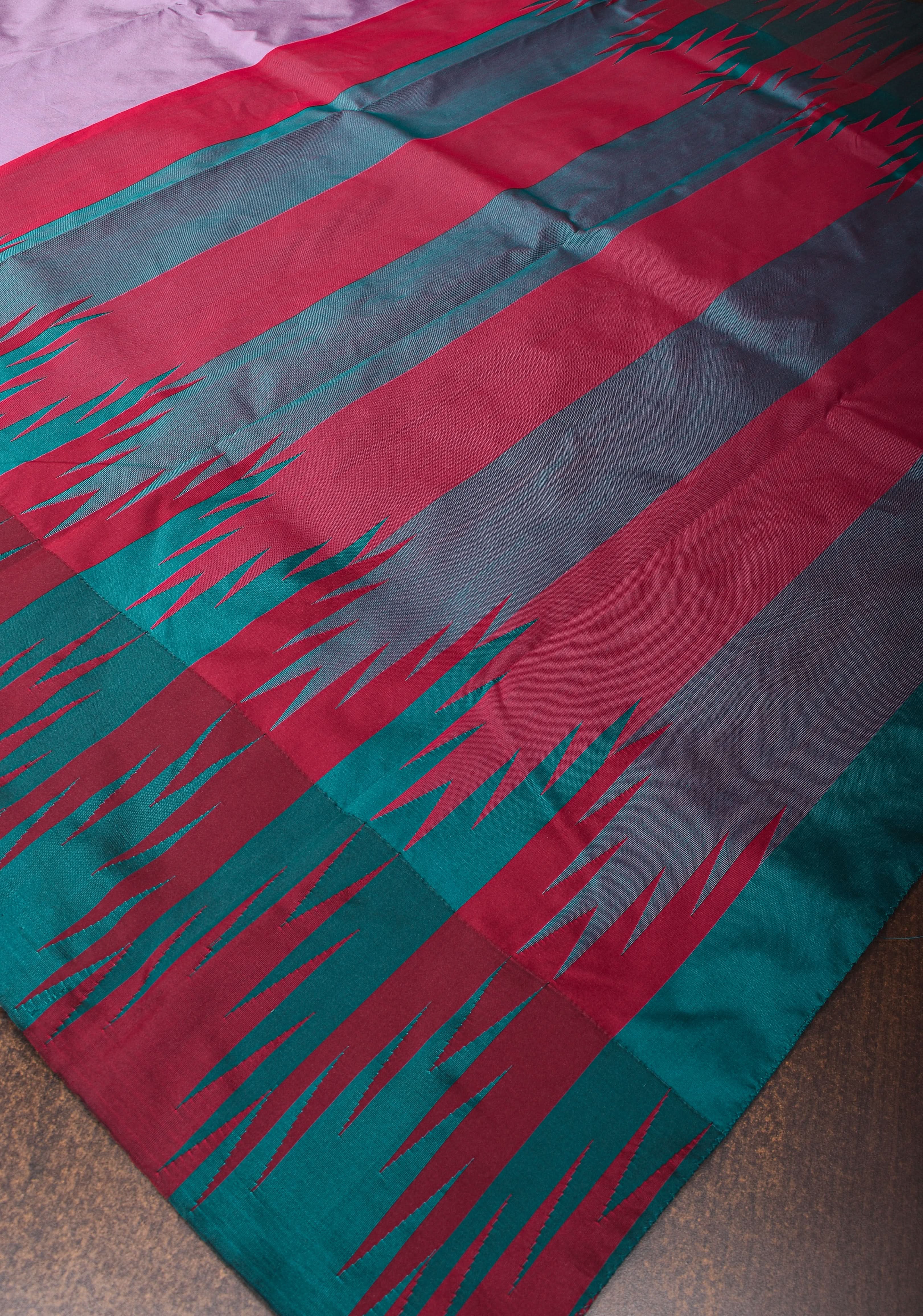 Dull Purple Tone and Two Color Temple Border on Art Silk Saree | Shobitam - Image 6