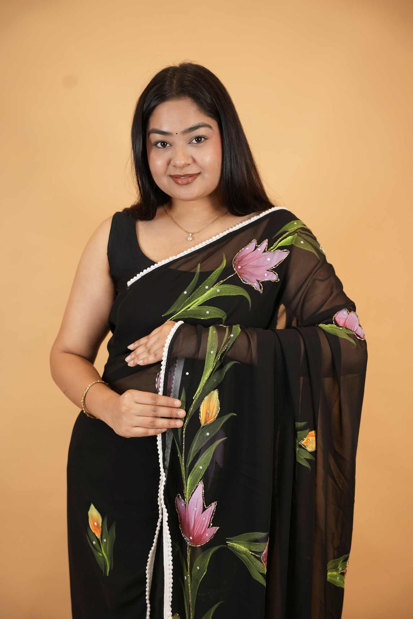 Elegant Floral Printed Sheer Saree with Lace Border Ready To Wear Saree - Image 6