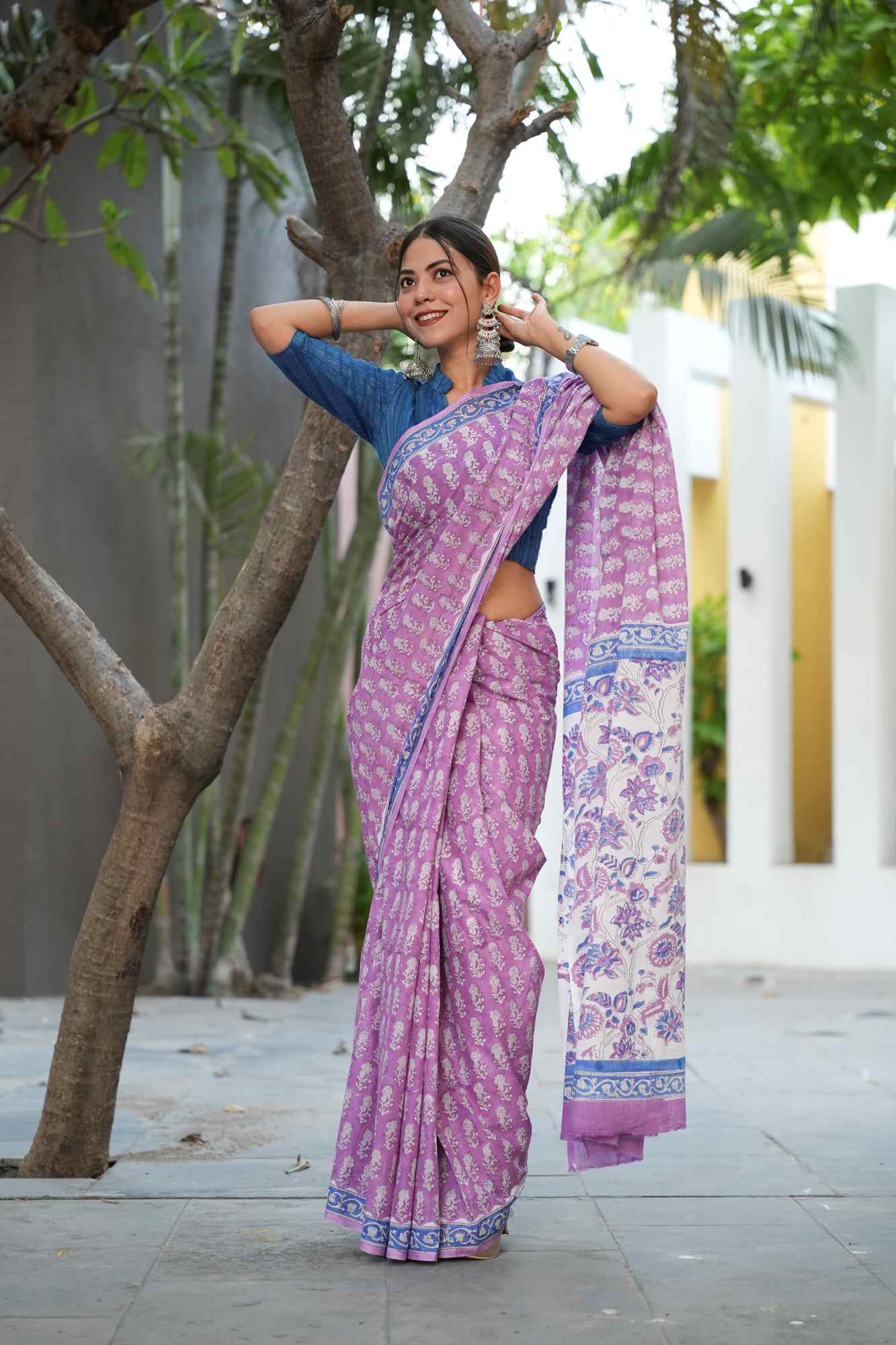 Jaipuri Sanganeri vegetable dyed mulmul ready to wear saree - Image 4