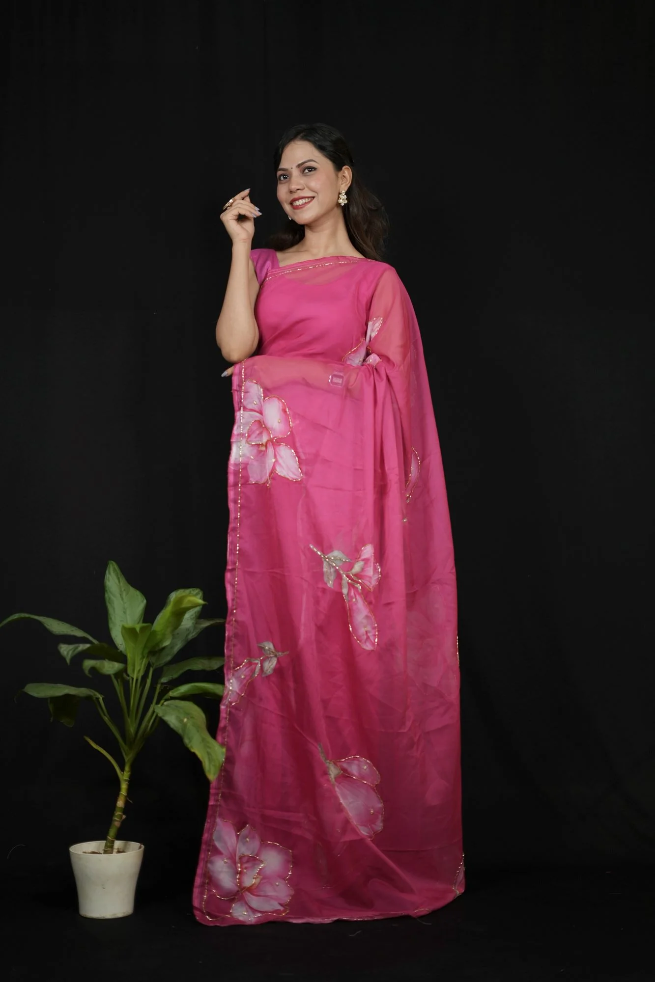 Soft Tebi Georgette Silk with Cutdana handwork floral ready to wear summer saree - Image 6