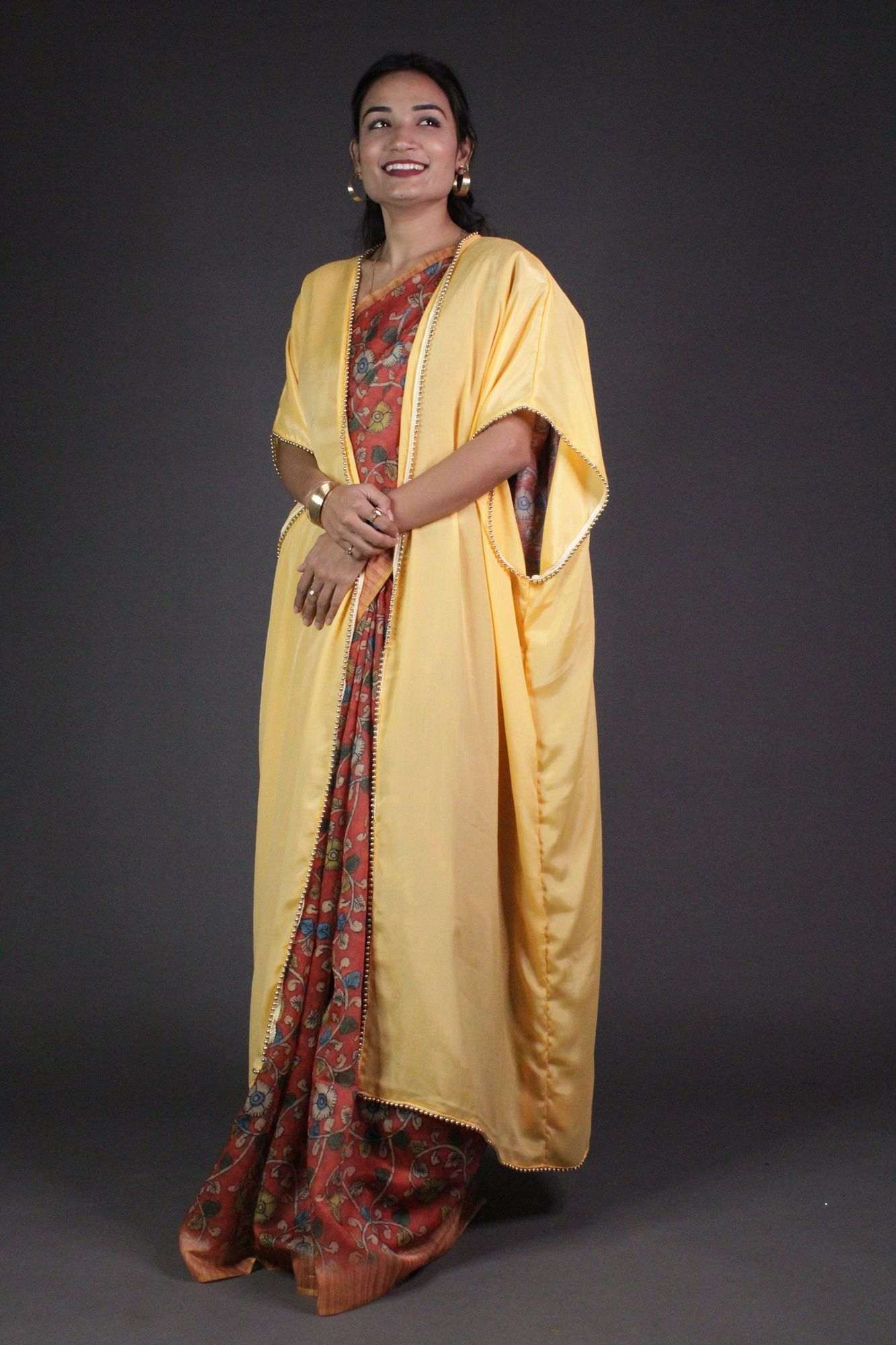 Elegant Yellow Overlay with Moti Lace - Image 2