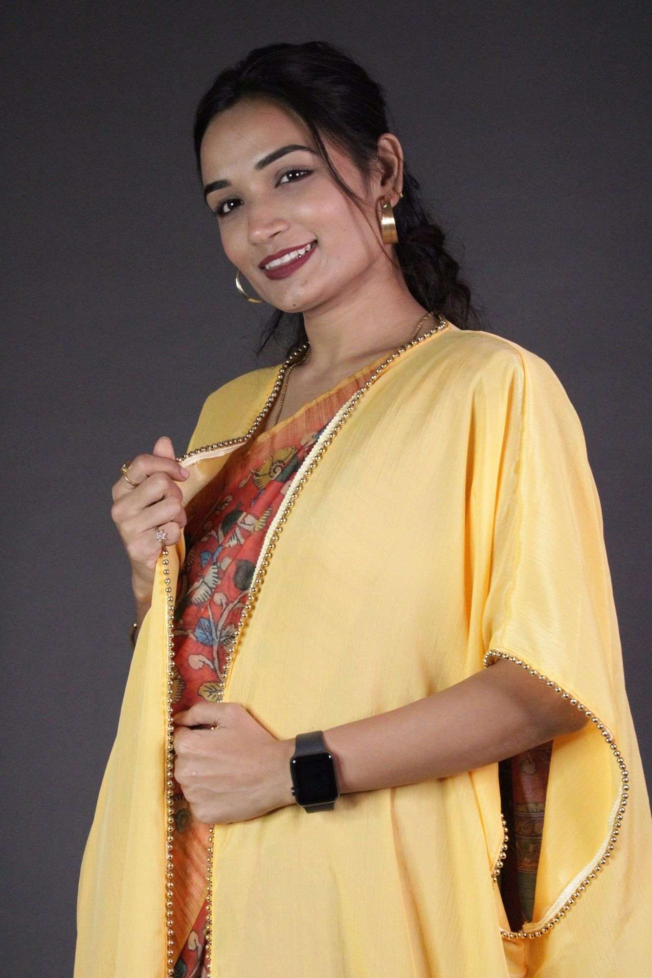 Elegant Yellow Overlay with Moti Lace - Image 4