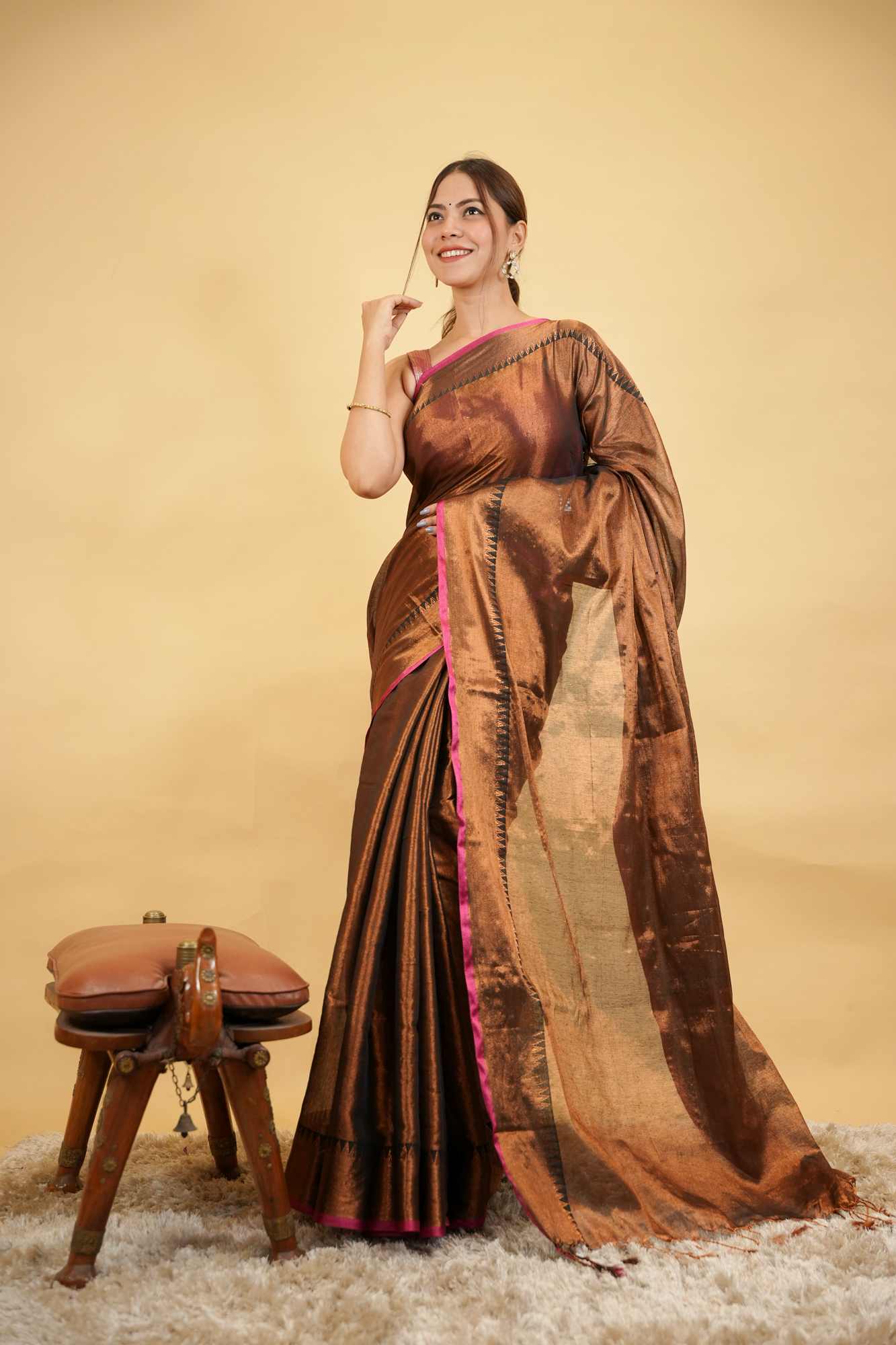 Elegant Zari Woven Traditional Tissue Ready-to-Wear Saree - Image 5