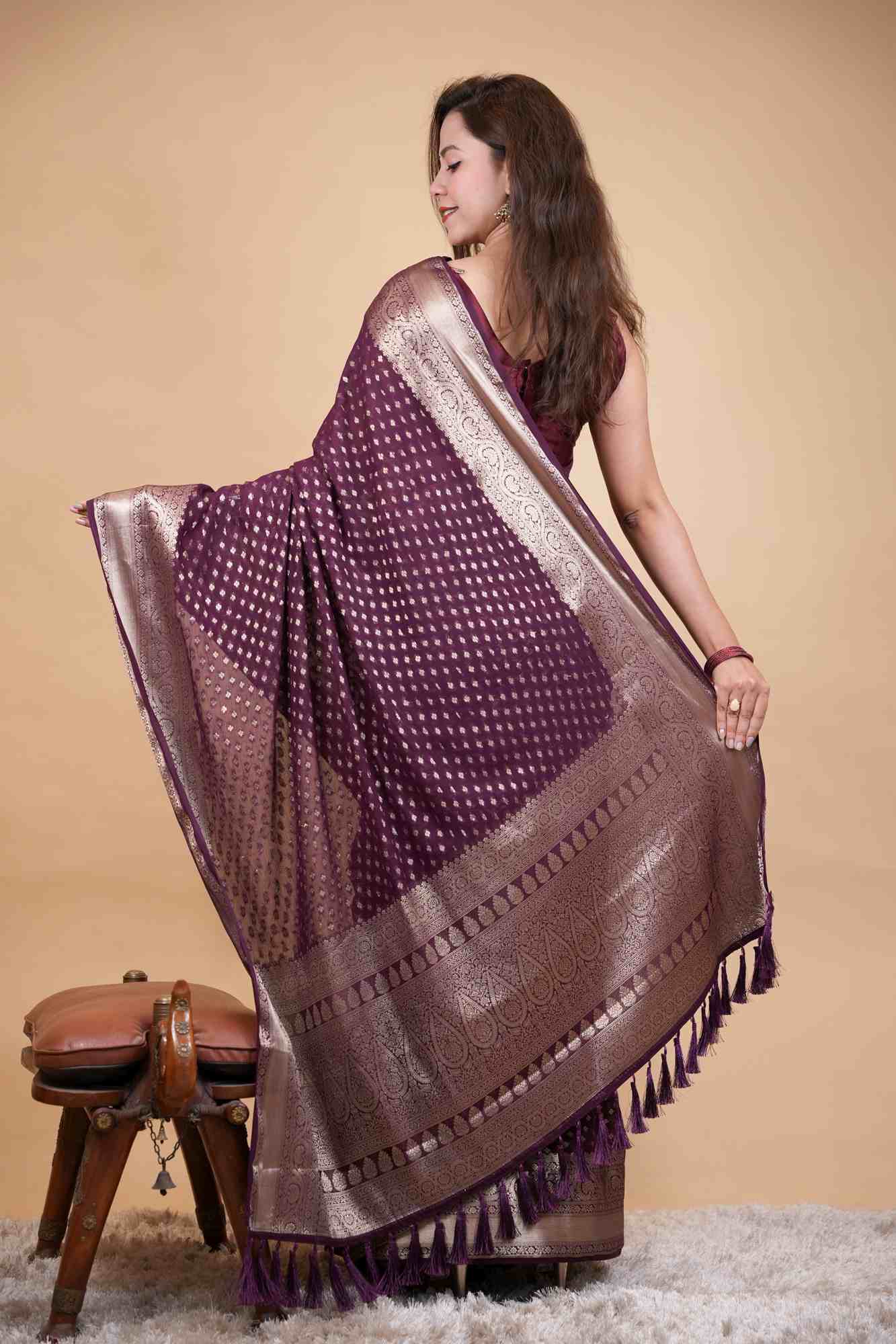 Classic Old World Charm - Banarasi Buti & Zari weave prestitched saree - Image 2