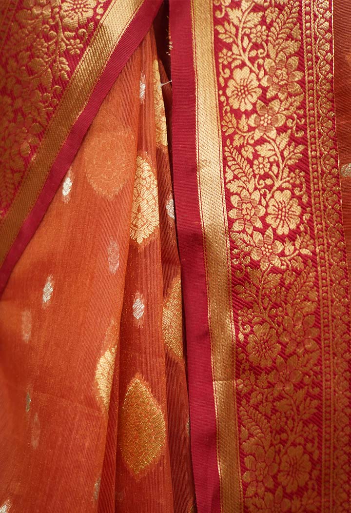 Ethnic Woven Motifs Banarasi zari Silk with Ornate broder & Pallu  Wrap in 1 minute saree - Image 6