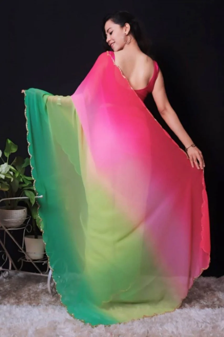 Festival Special Georgette With Handwork Border  Wrap in 1 minute saree - Image 5