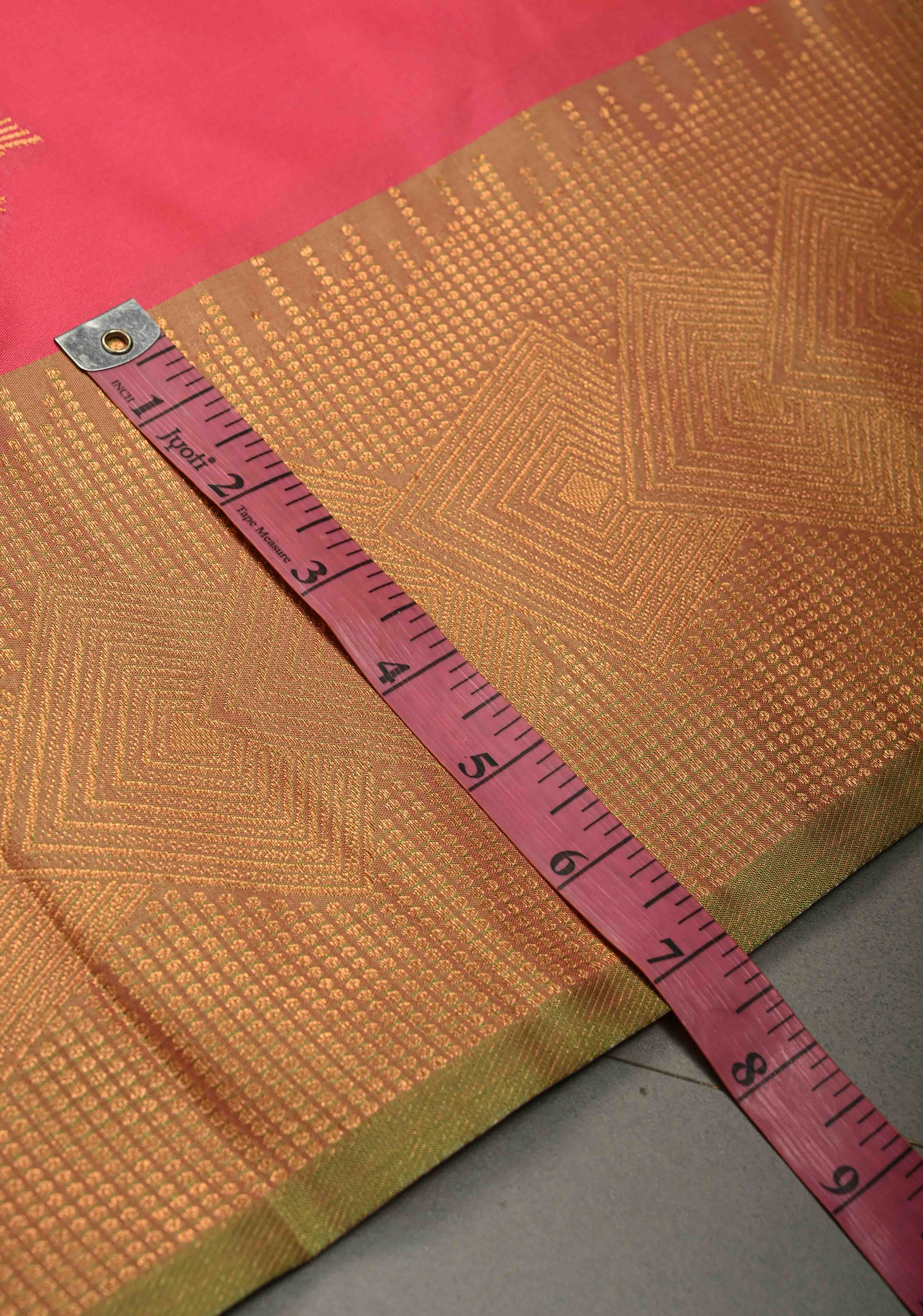 French Rose Kanchi Semi Silk Saree with Zari Buttas and Contrast Zari Border | Shobitam - Image 5