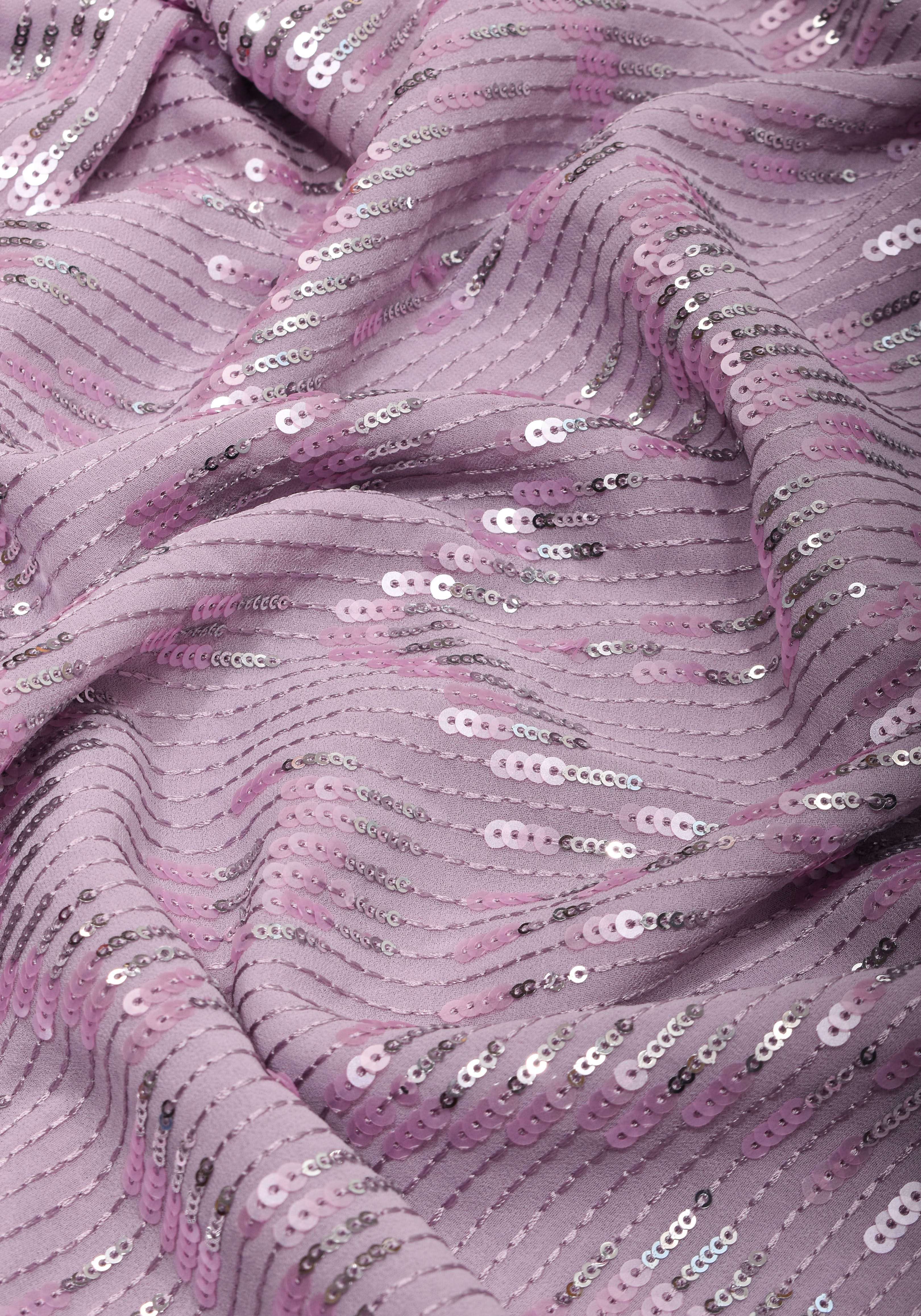 Full Sequins Embellished Georgette Saree in mauve with Scalloped border | Shobitam - Image 16