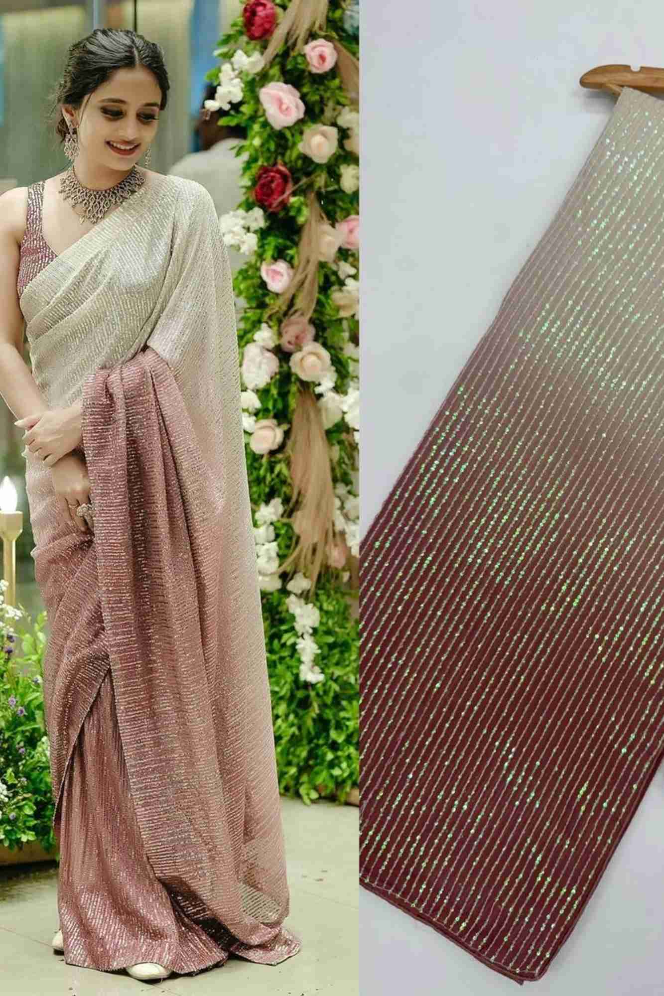 Georgette with 3MM Rainbow Sequin Embroidery Ready To Wear Saree - Image 14