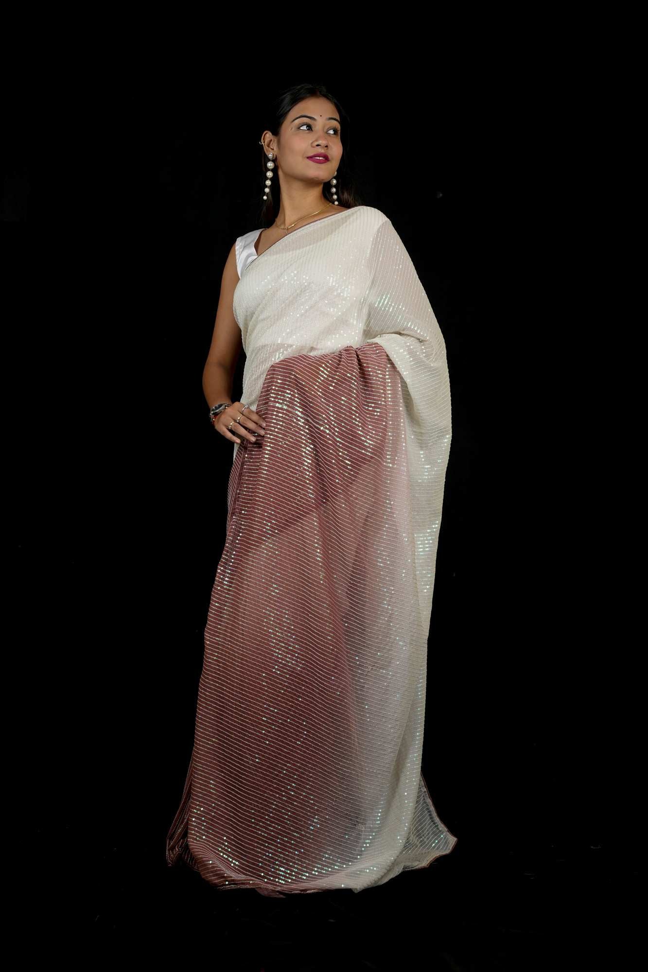 Georgette with 3MM Rainbow Sequin Embroidery Ready To Wear Saree - Image 2