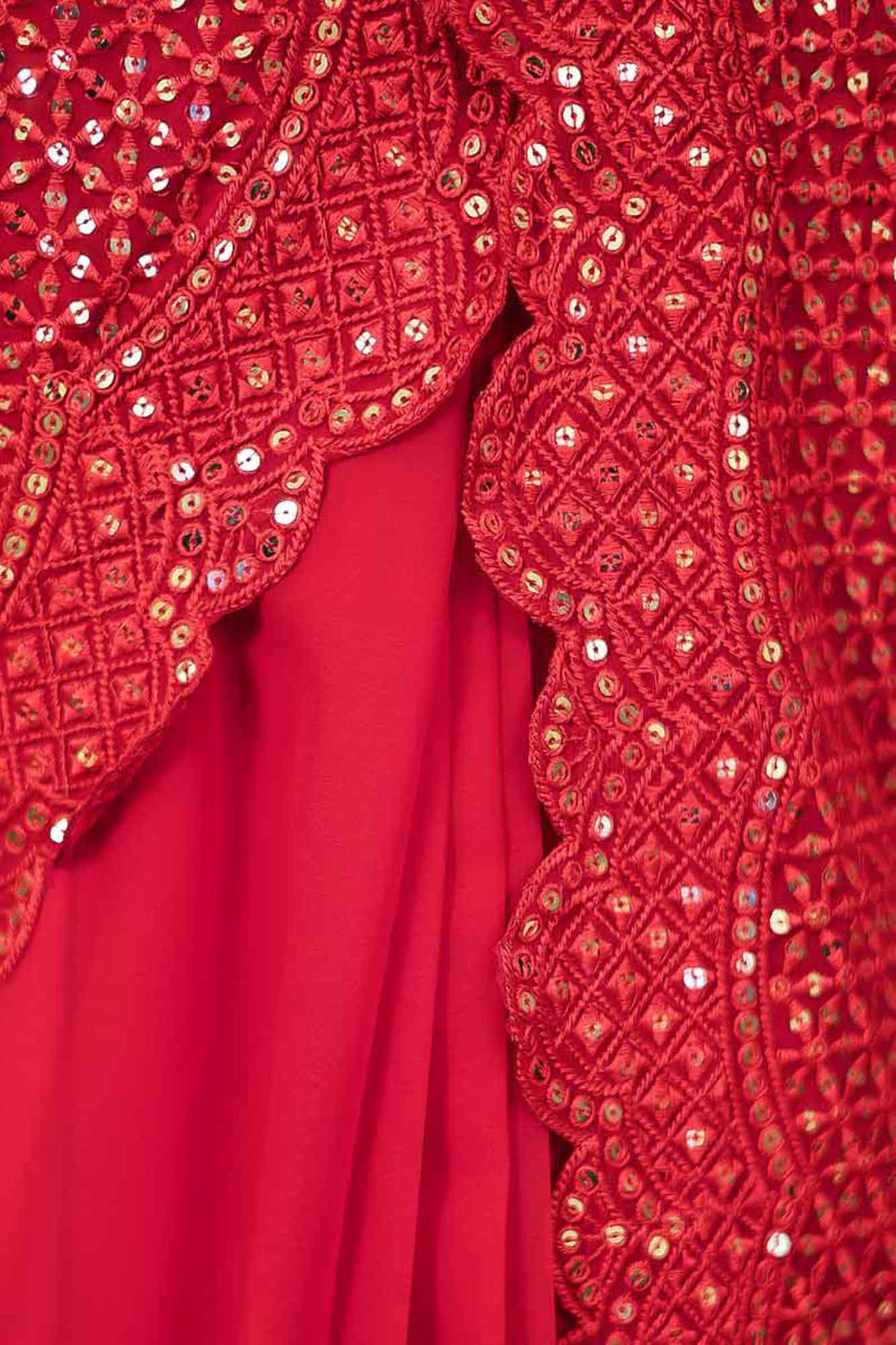 Georgette with Heavy Sequin Embroidery Work & scalloped Border Pre Drape Saree - Image 10