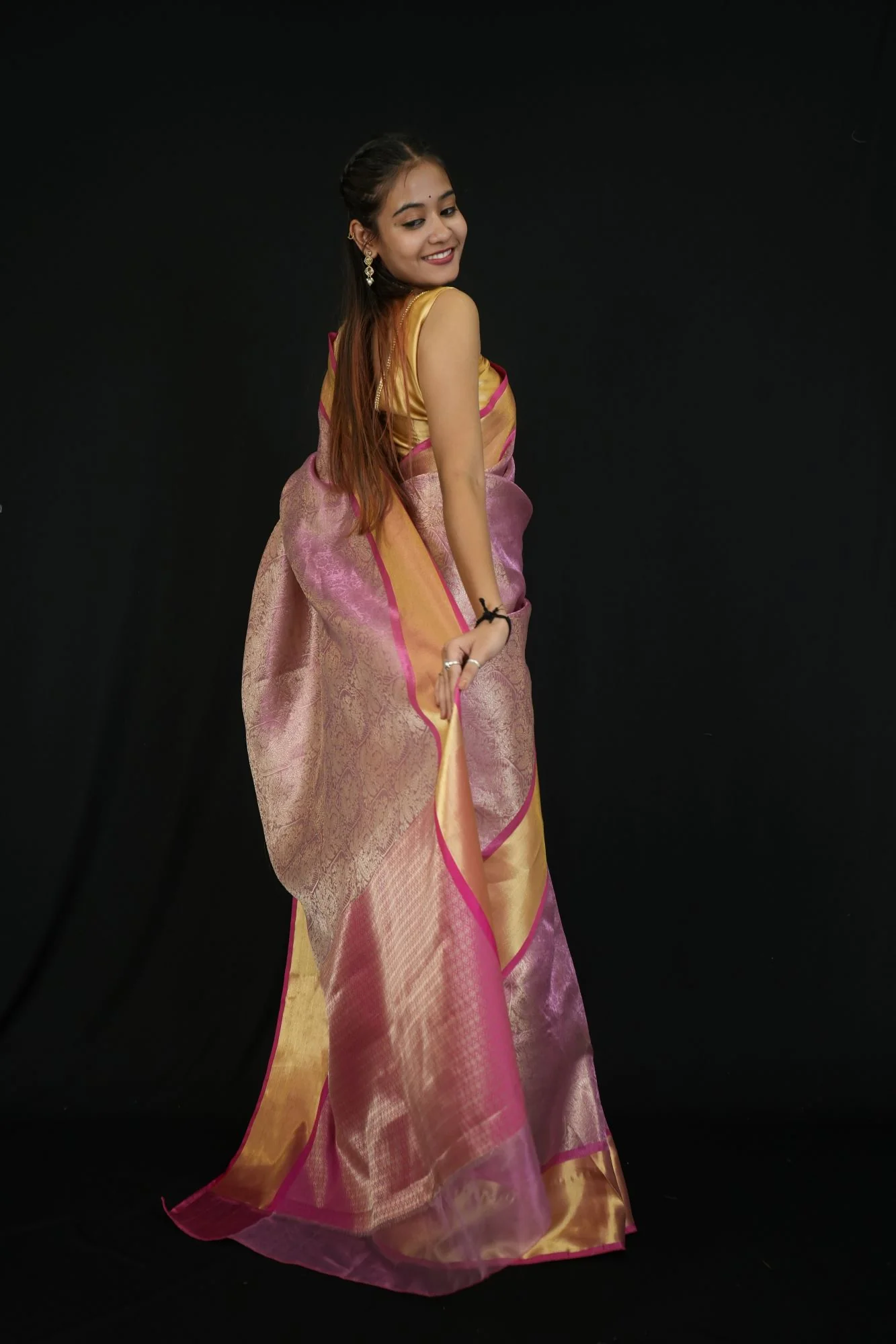Gorgeous Banarasi Soft Tissue Silk with all over zari weaving & Opulent Embroidery Wrap in 1 Minute Saree - Image 10