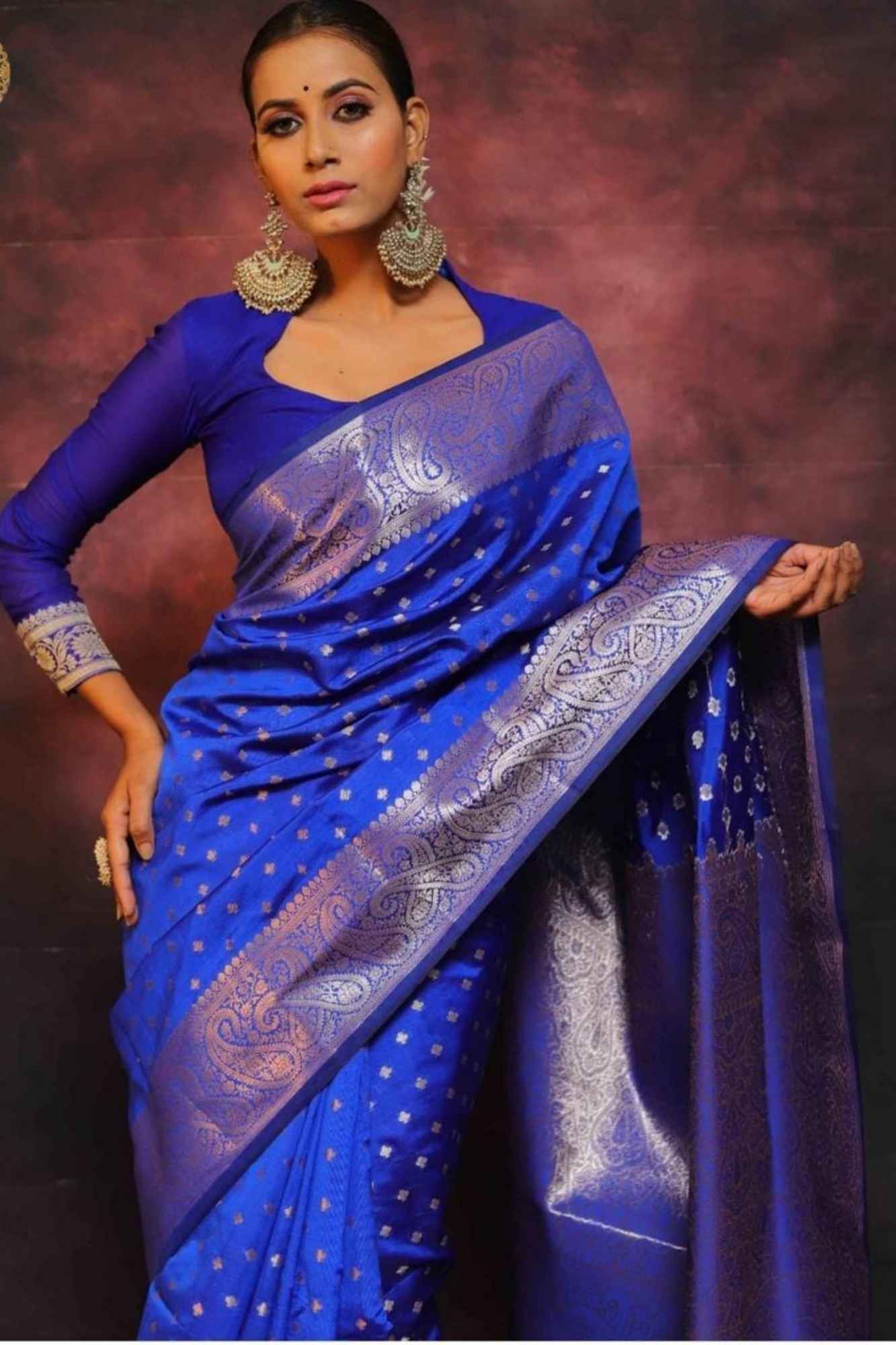 Soft Munga Katan inspired with Rich Pallu , Zari Weaving Border ready to wear saree - Image 8