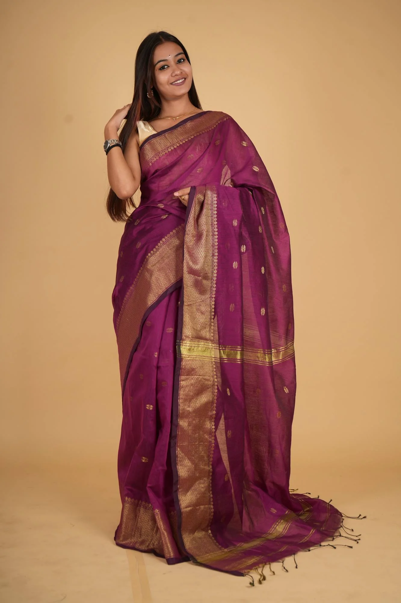 Maheshwari cotton silk Ready to wear saree - Image 6