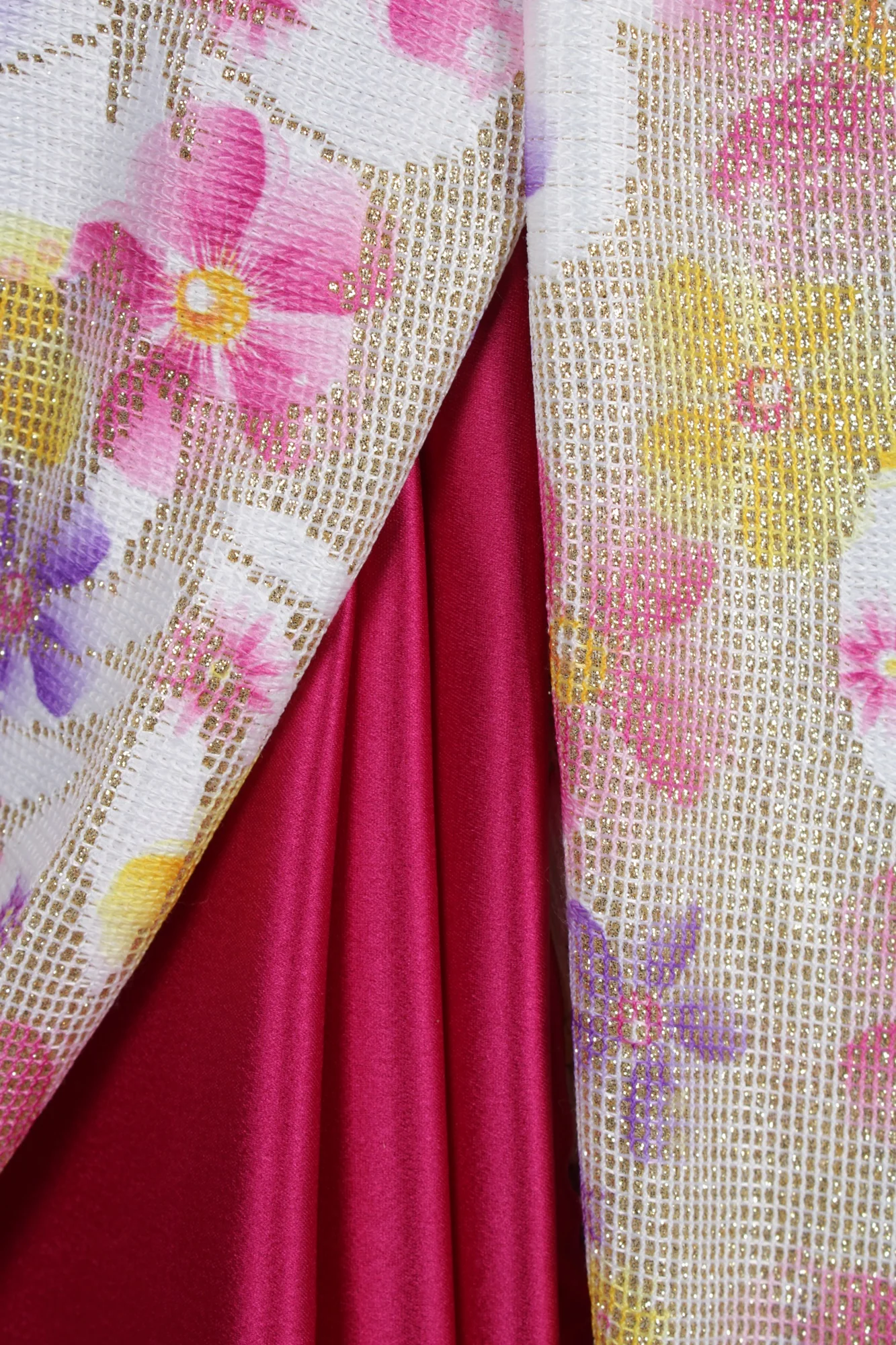 Gorgeous shimmery sequins woven with floral print pallu with satin half and half wrap in 1 minute saree - Image 9